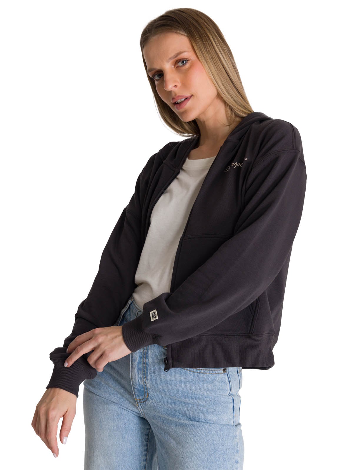 POLERON CREWNECK MUJER RELAXED FRENCH TERRY NEGRO CAT - 1