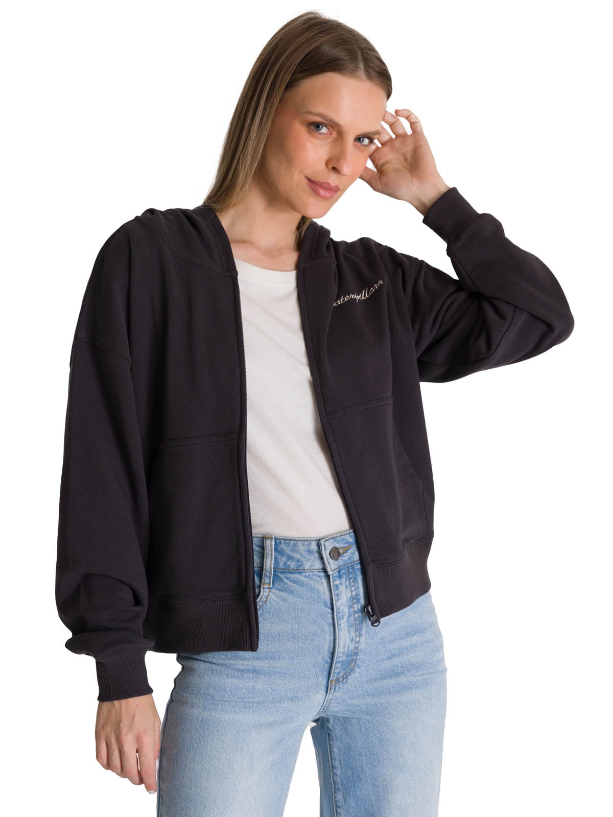 POLERON CREWNECK MUJER RELAXED FRENCH TERRY NEGRO CAT - 2