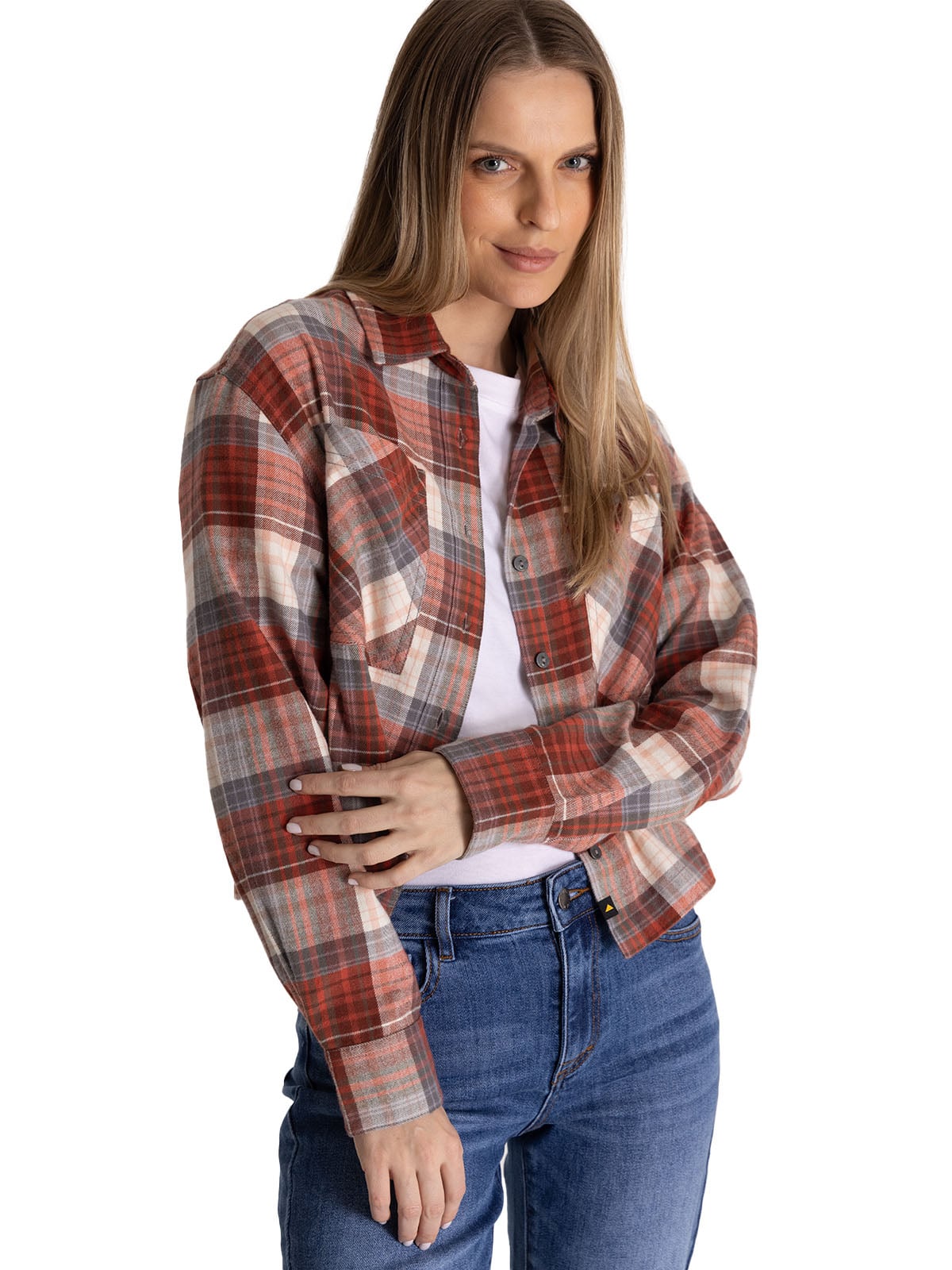 CAMISA MANGA LARGA MUJER CROPPED FLANNEL TERRACOTA CAT - 1