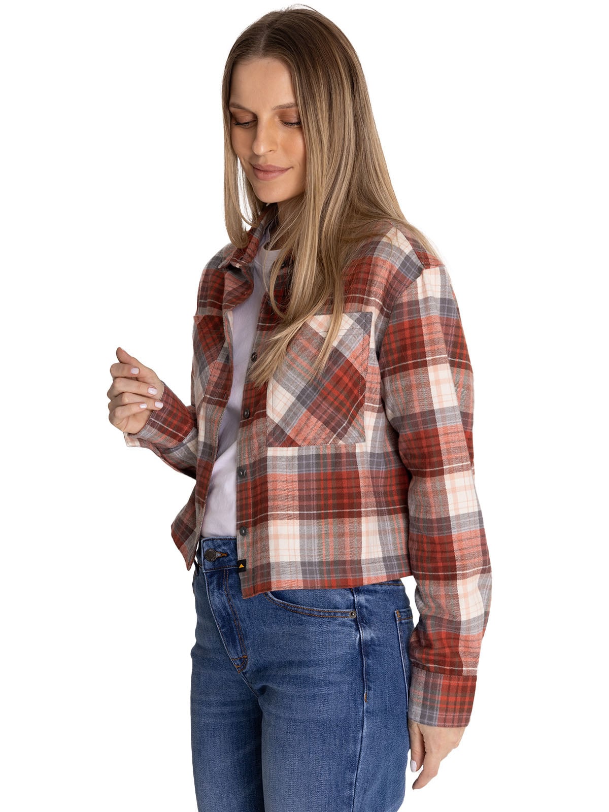 CAMISA MANGA LARGA MUJER CROPPED FLANNEL TERRACOTA CAT - 2