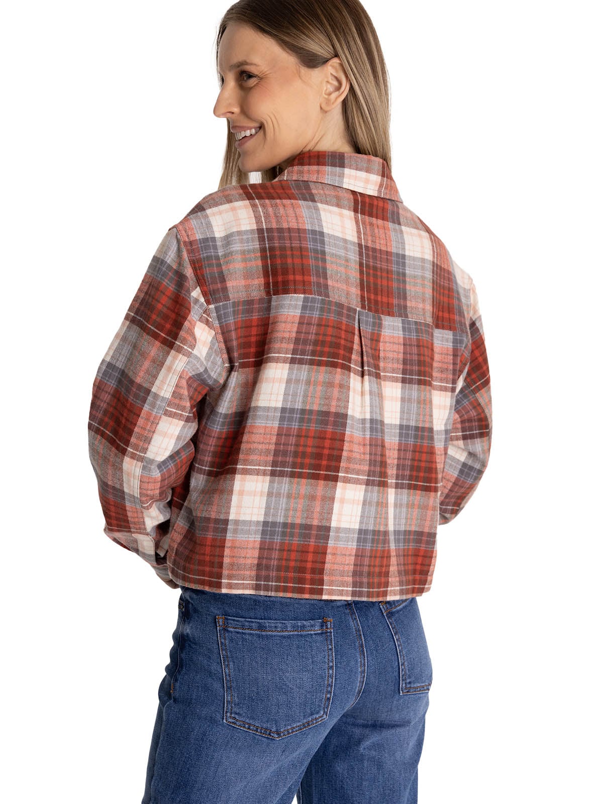 CAMISA MANGA LARGA MUJER CROPPED FLANNEL TERRACOTA CAT - 4