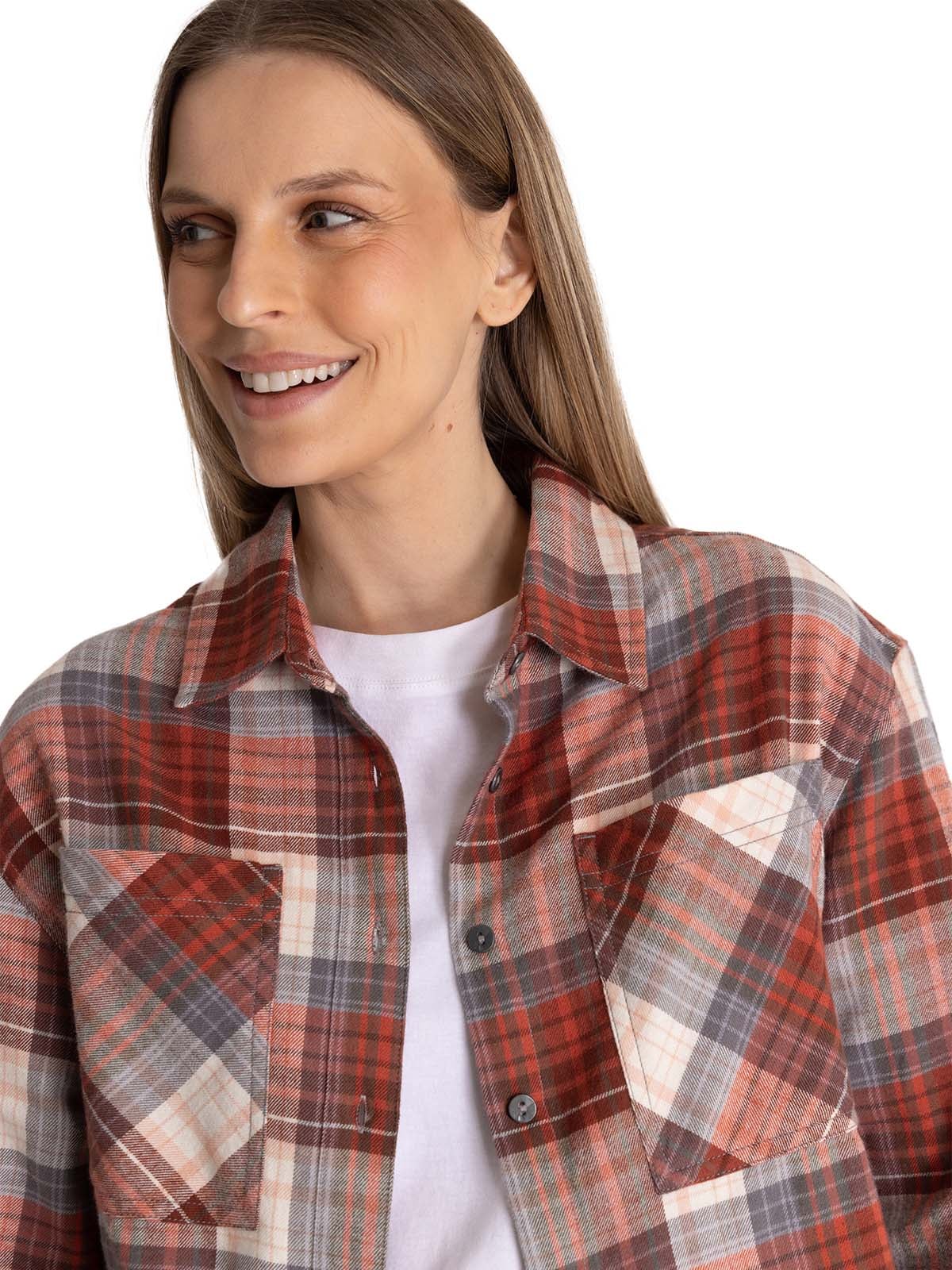 CAMISA MANGA LARGA MUJER CROPPED FLANNEL TERRACOTA CAT - 6
