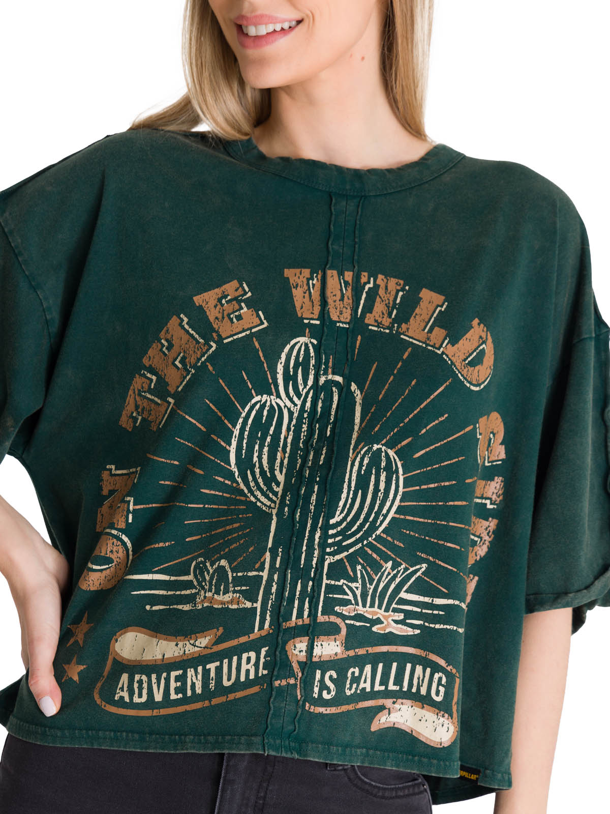 POLERA MANGA CORTA OVERSIZE MUJER DISEÑO VERDE CAT - 5
