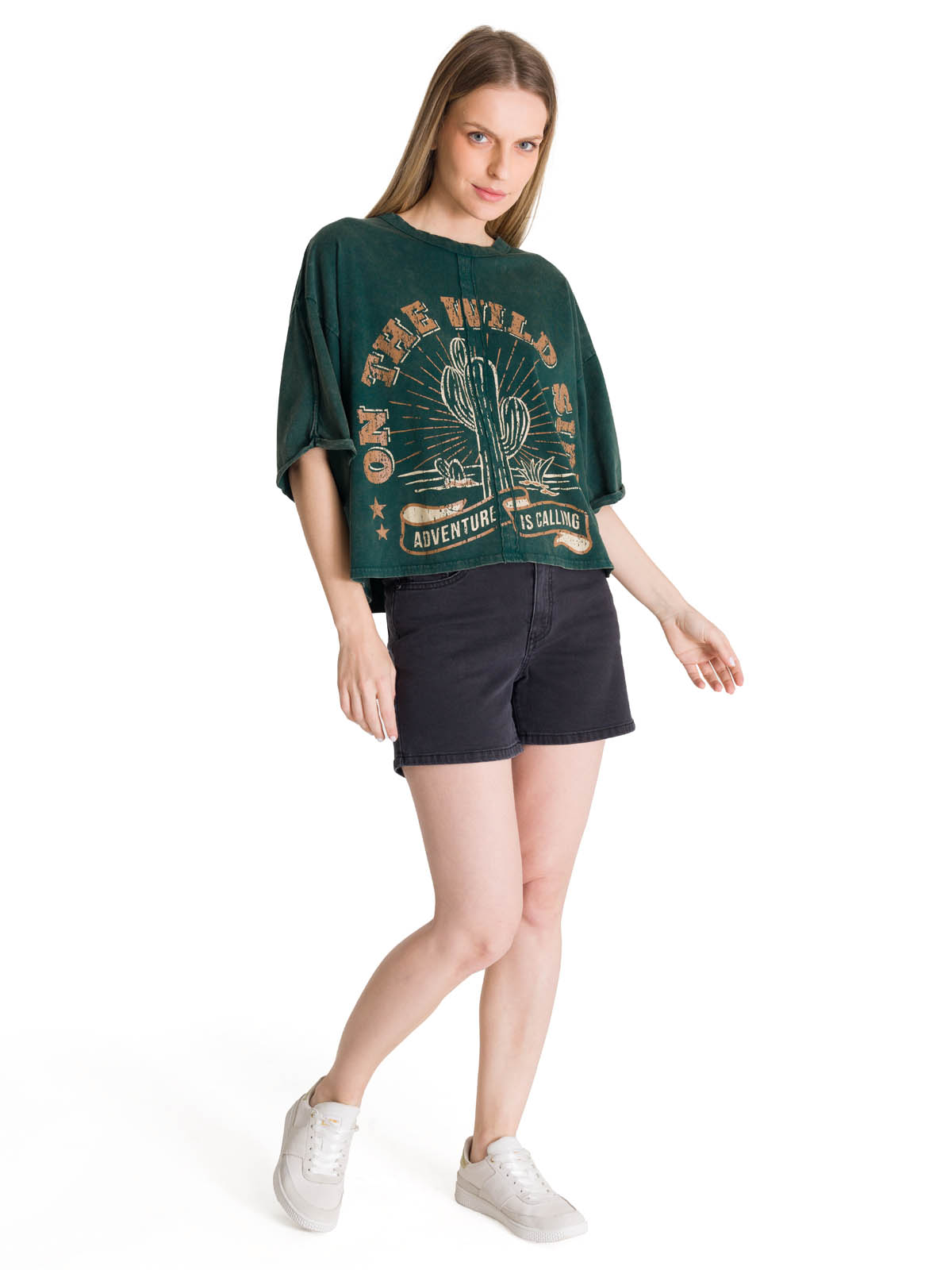 POLERA MANGA CORTA OVERSIZE MUJER DISEÑO VERDE CAT - 6