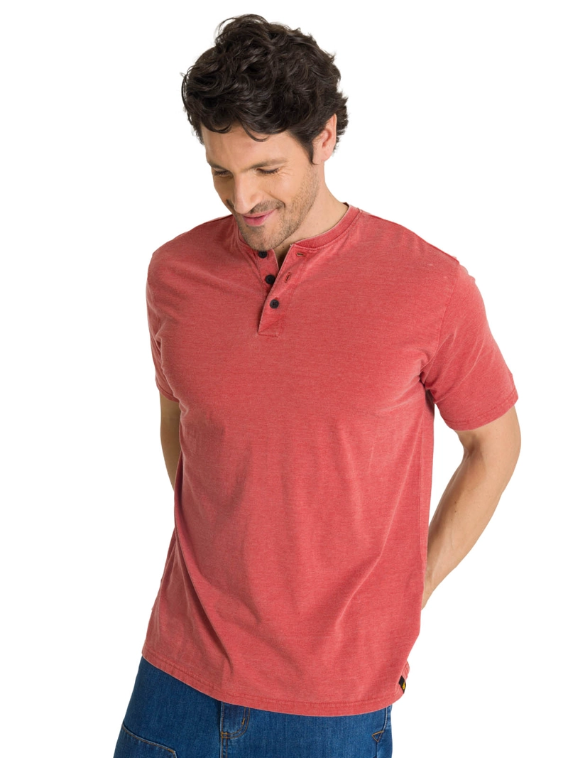 POLERA MANGA CORTA HENLEY HOMBRE BURNOUT ROJO CAT - 1