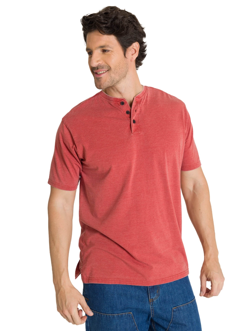 POLERA MANGA CORTA HENLEY HOMBRE BURNOUT ROJO CAT - 2