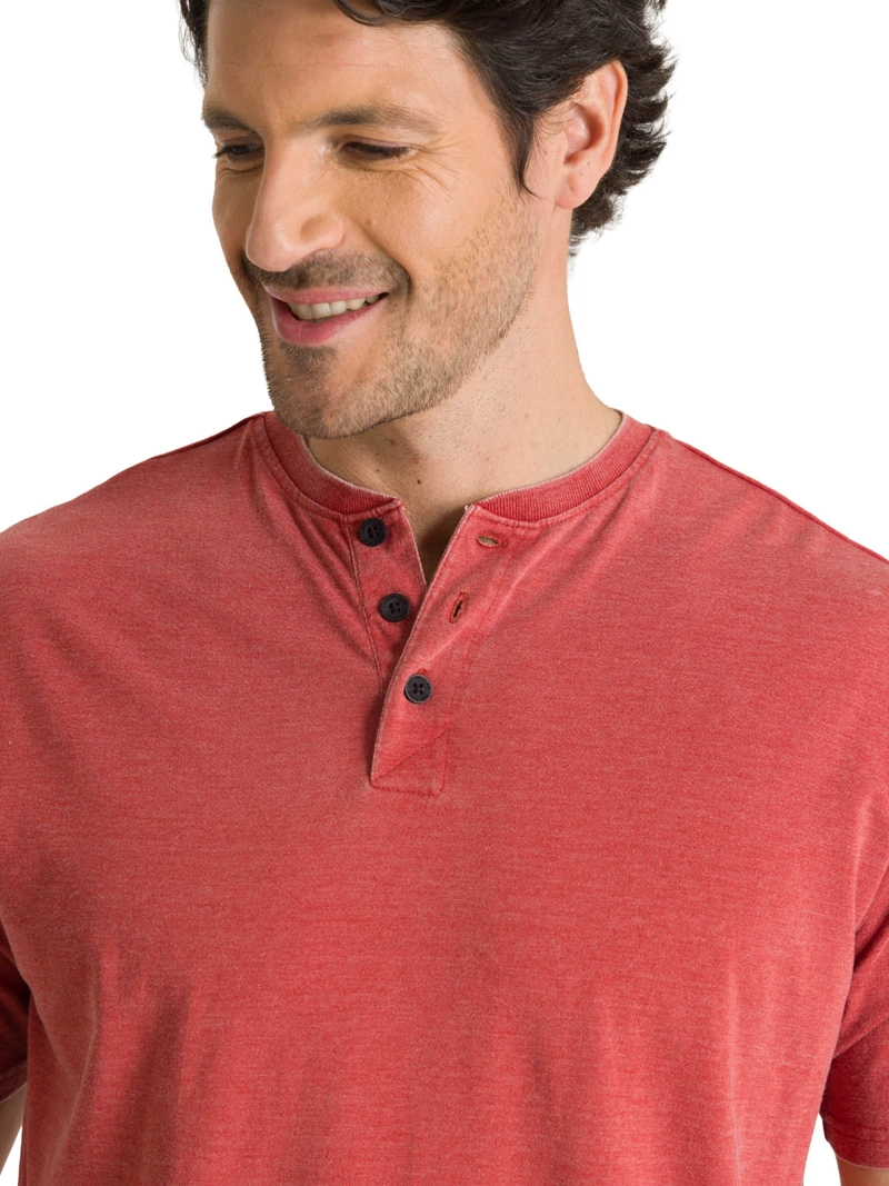 POLERA MANGA CORTA HENLEY HOMBRE BURNOUT ROJO CAT - 5