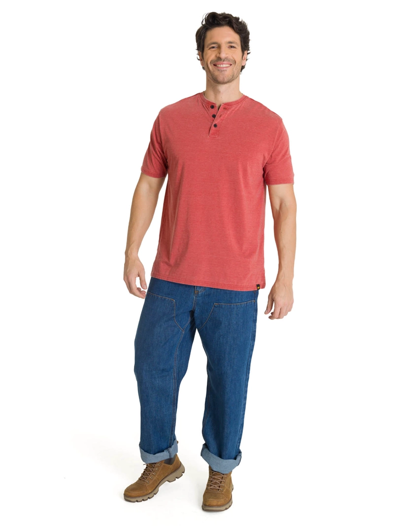 POLERA MANGA CORTA HENLEY HOMBRE BURNOUT ROJO CAT - 6