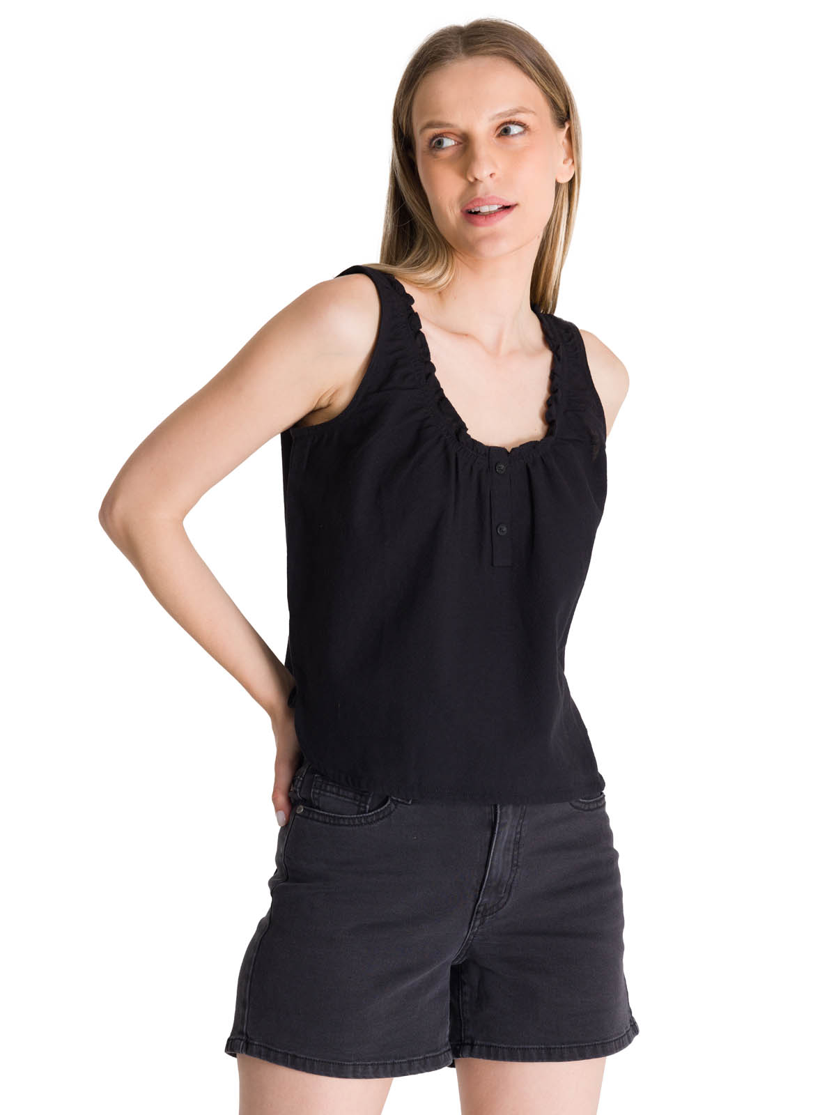 BLUSA SIN MANGAS MUJER U-NECK EN COLOR NEGRO CAT - 1