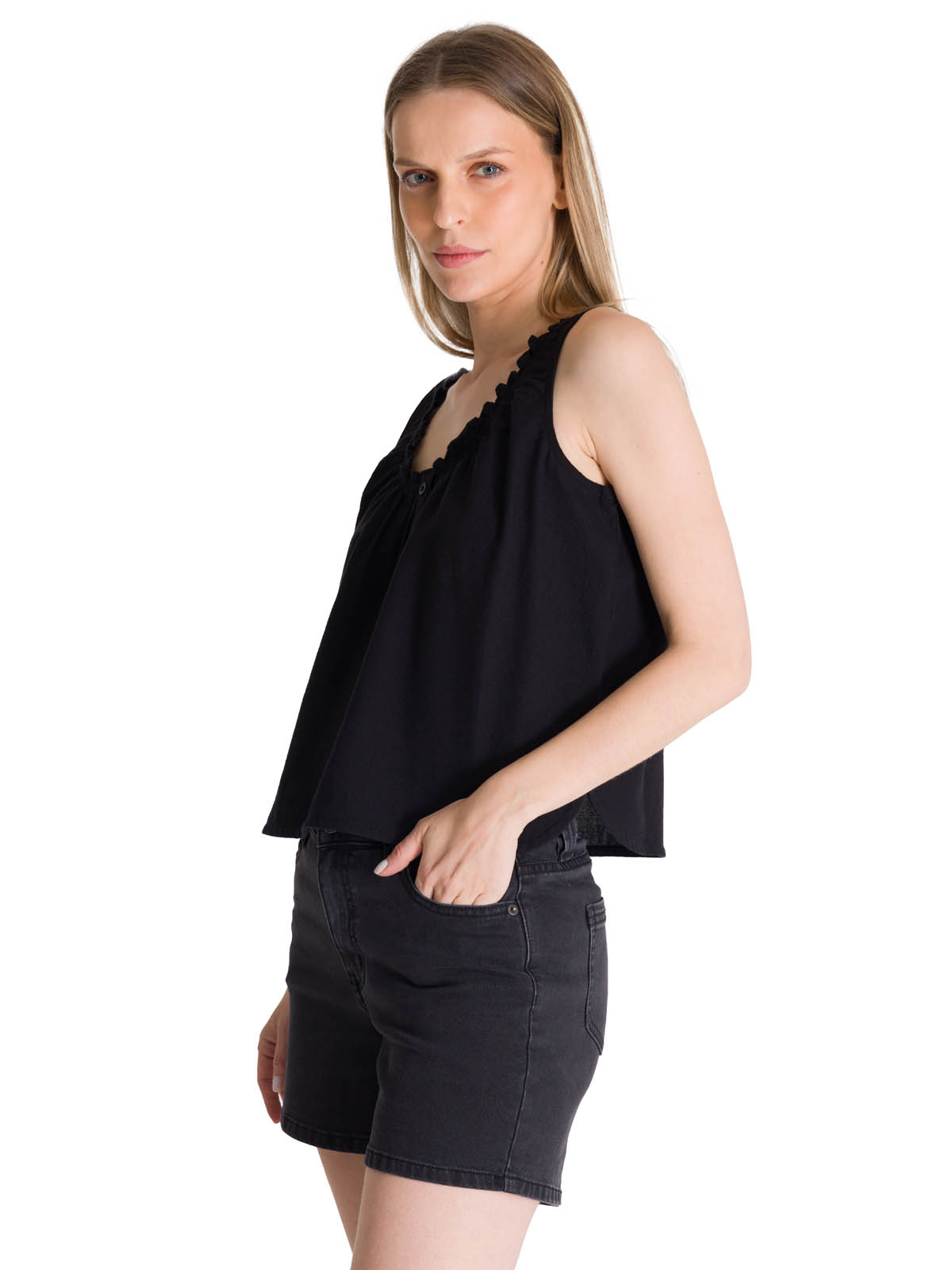 BLUSA SIN MANGAS MUJER U-NECK EN COLOR NEGRO CAT - 2