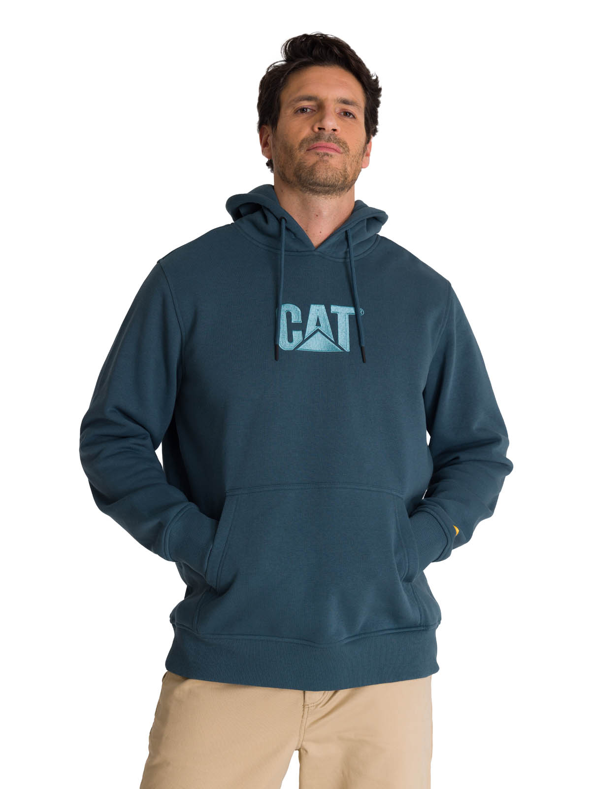 POLERON FLEECE HOMBRE HOODY LOGO AZUL CAT - 1