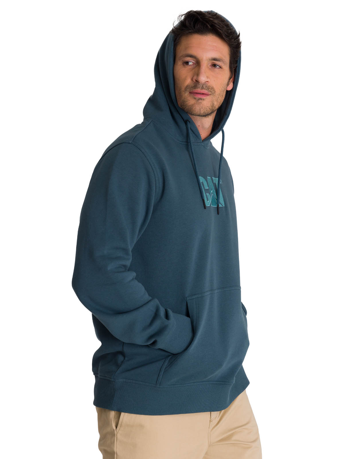 POLERON FLEECE HOMBRE HOODY LOGO AZUL CAT - 4