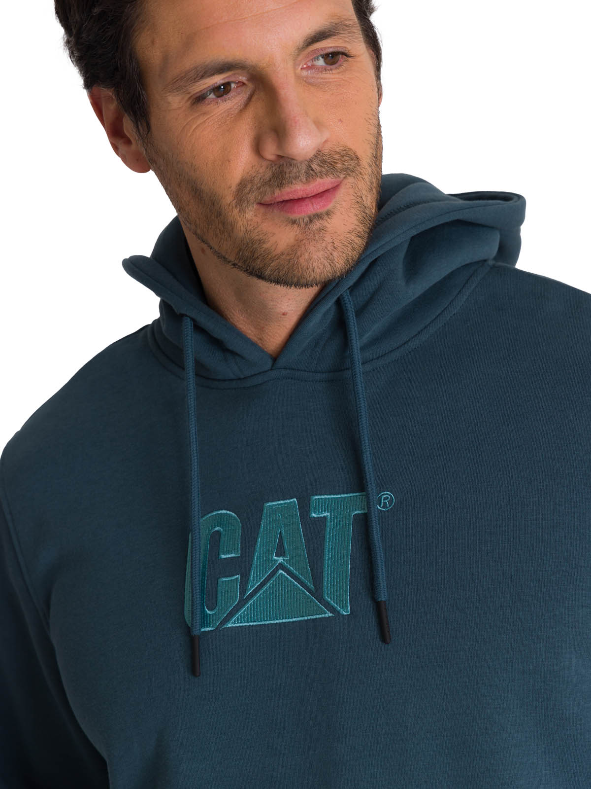 POLERON FLEECE HOMBRE HOODY LOGO AZUL CAT - 6
