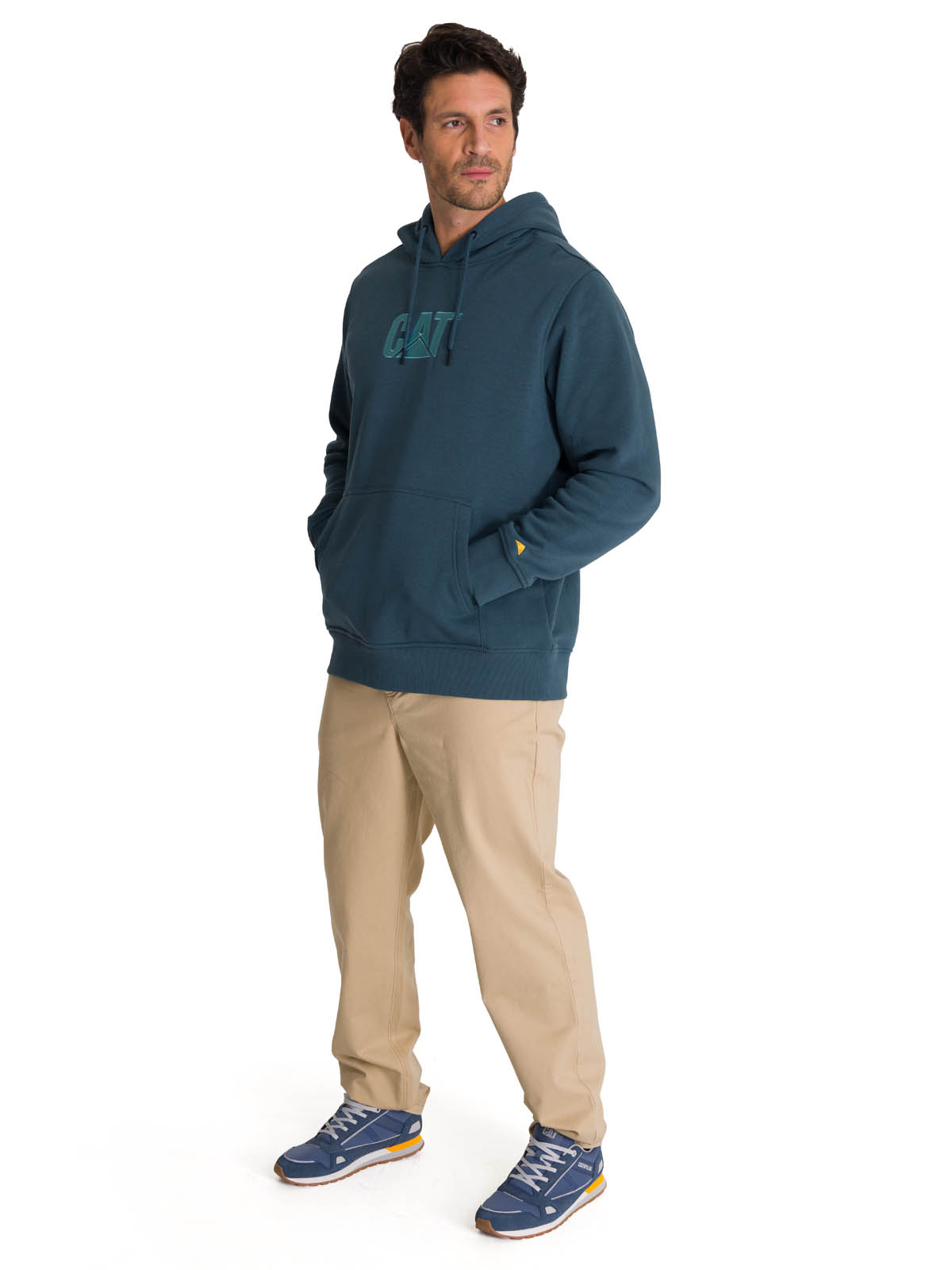 POLERON FLEECE HOMBRE HOODY LOGO AZUL CAT - 7