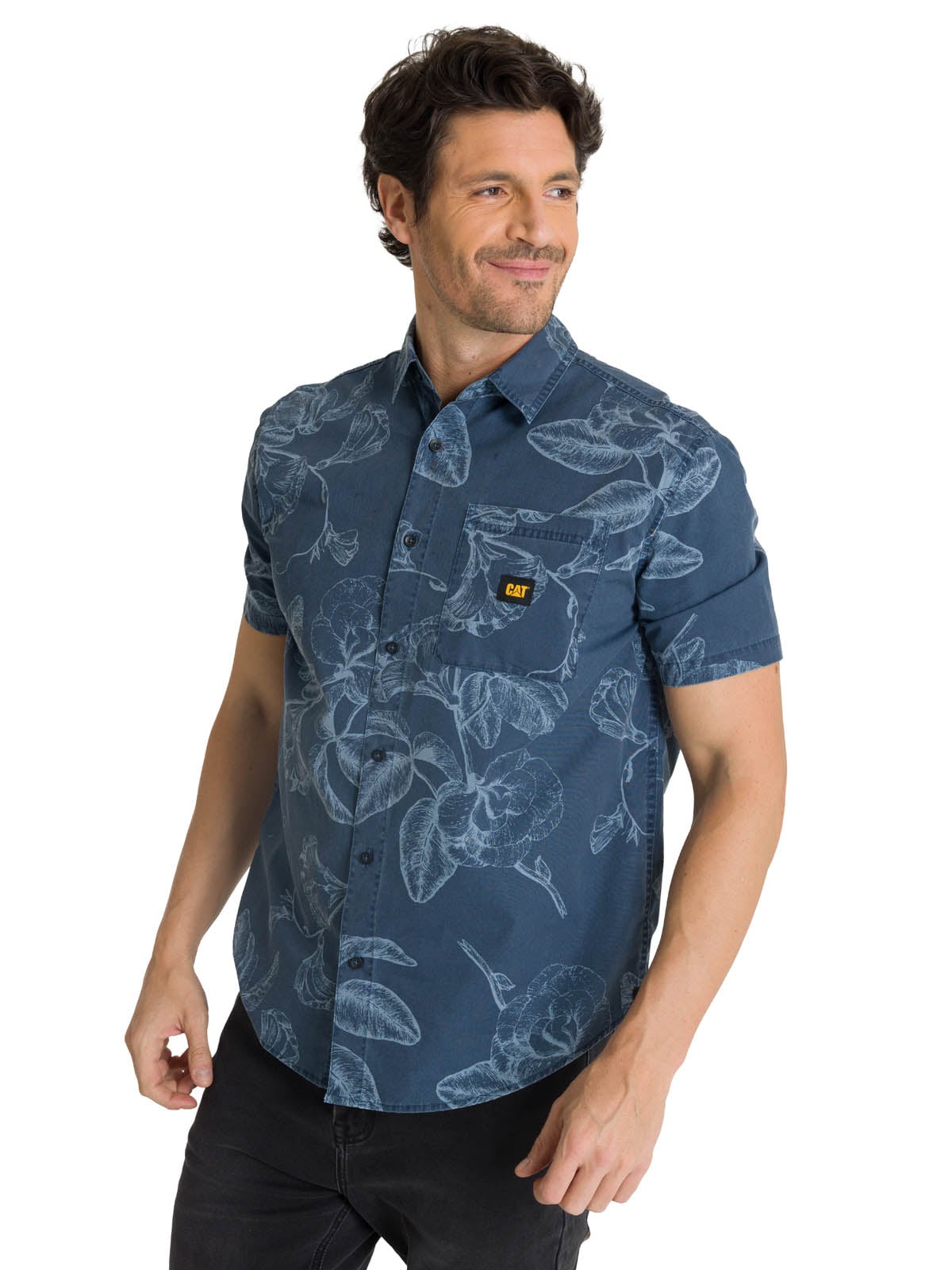 CAMISA MANGA CORTA HOMBRE PRINTED POPLIN AZUL CAT - 1