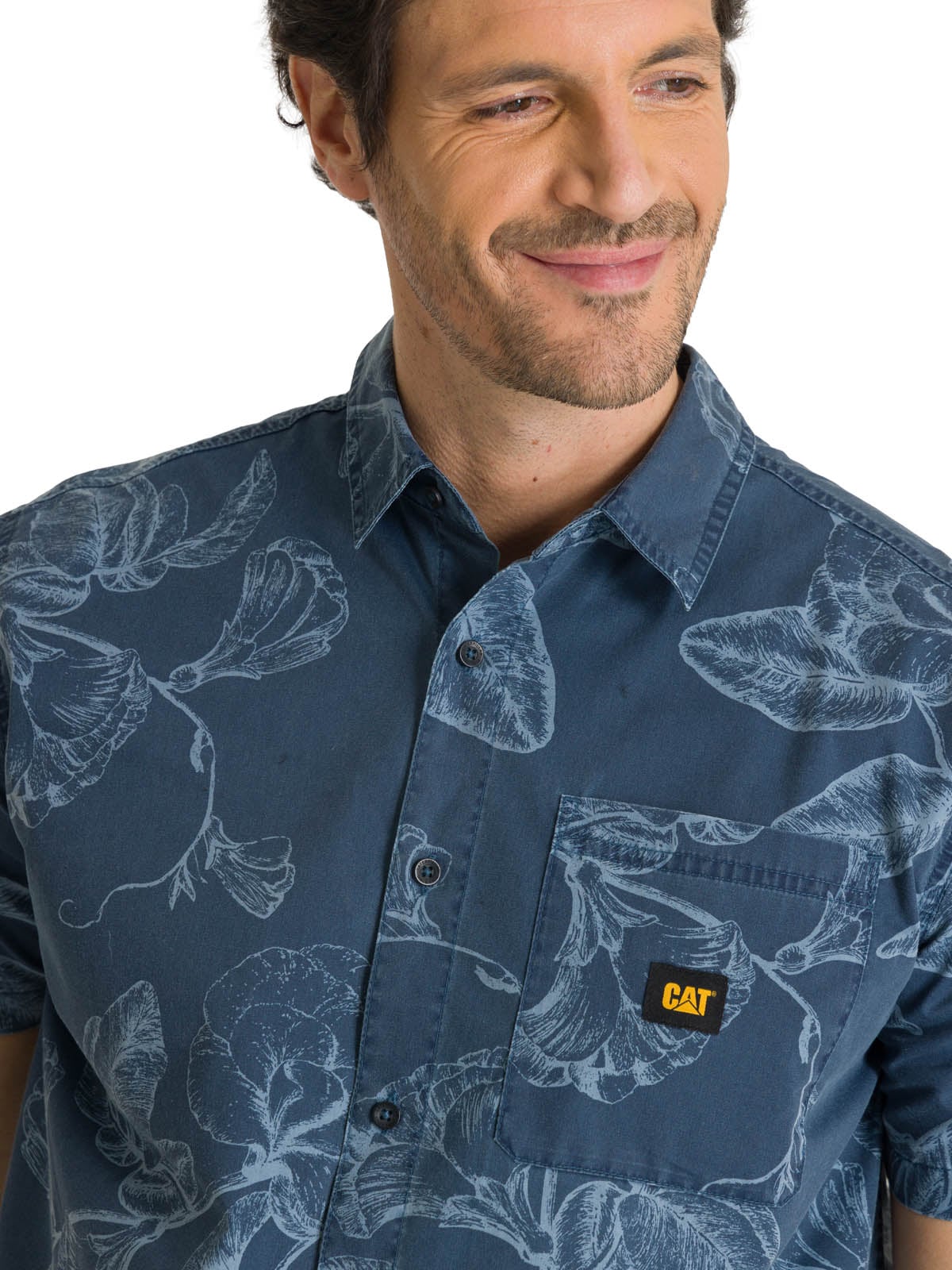 CAMISA MANGA CORTA HOMBRE PRINTED POPLIN AZUL CAT - 5