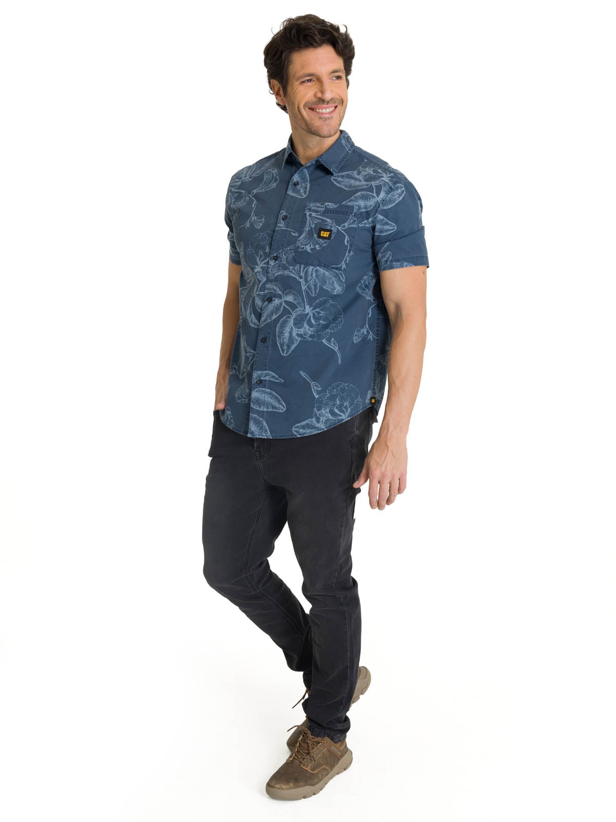 CAMISA MANGA CORTA HOMBRE PRINTED POPLIN AZUL CAT - 6