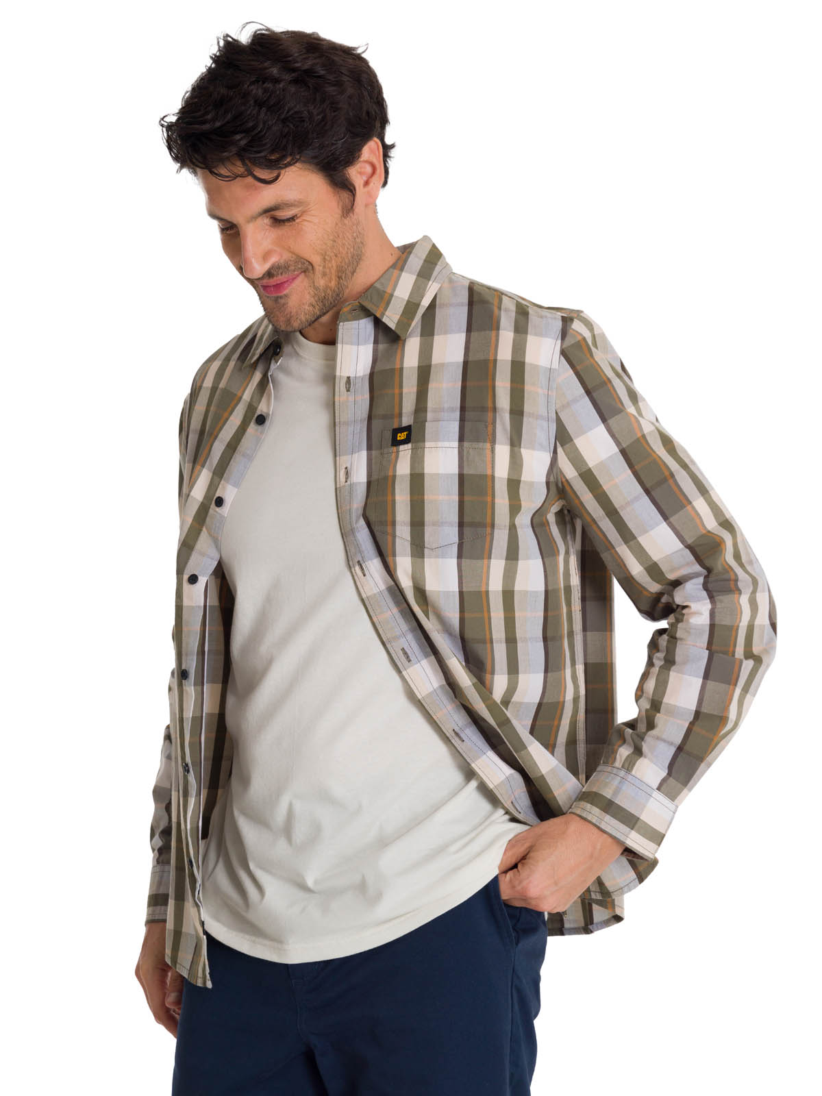 CAMISA MANGA LARGA HOMBRE POPLIN OLIVA CAT - 2