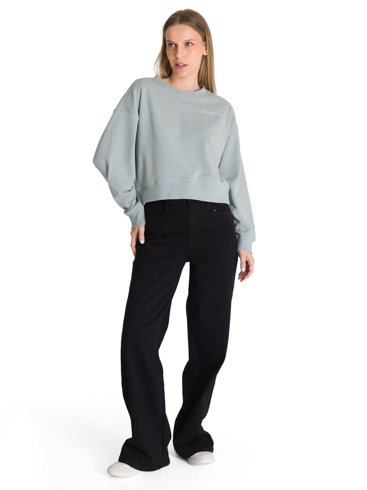 POLERON CREWNECK MUJER RELAXED FRENCH TERRY CELESTE CAT - 6