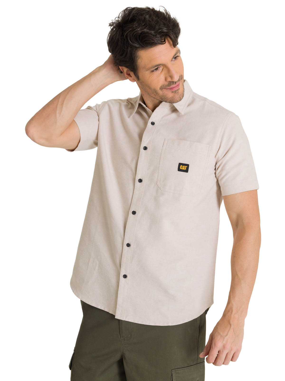 CAMISA MANGA CORTA HOMBRE OXFORD RELAXED BEIGE CAT - 1