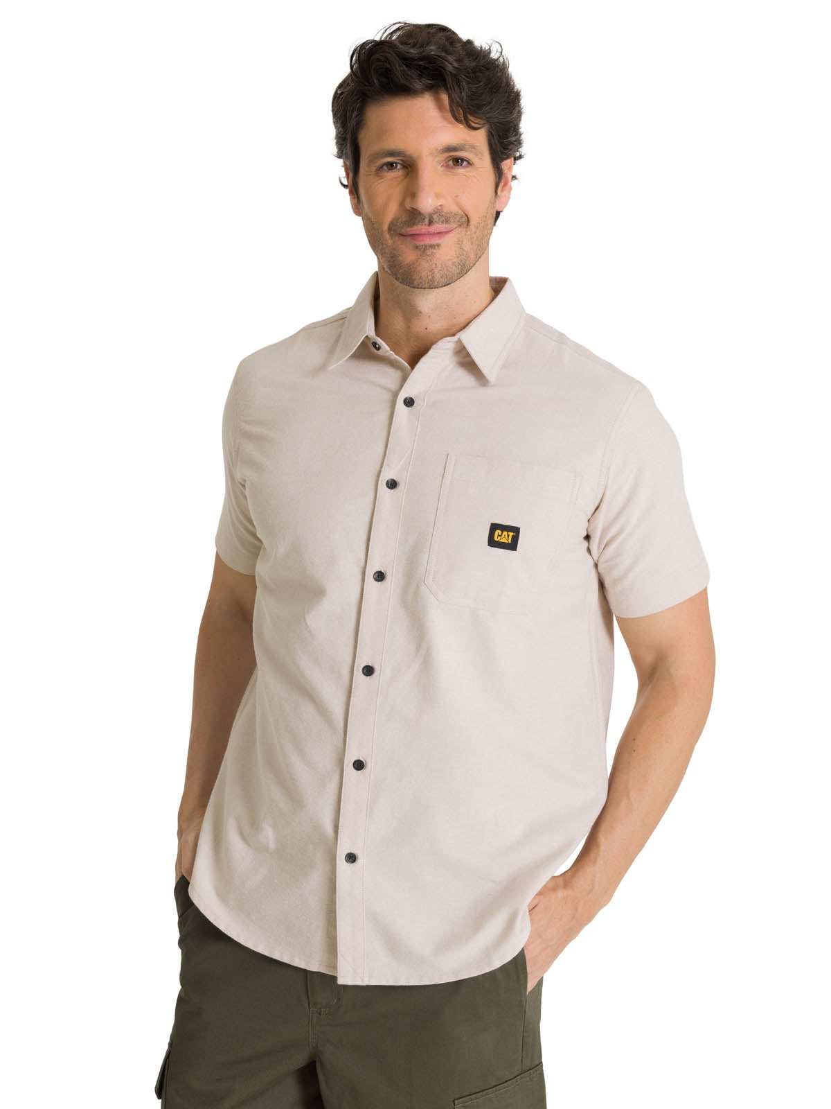 CAMISA MANGA CORTA HOMBRE OXFORD RELAXED BEIGE CAT - 2