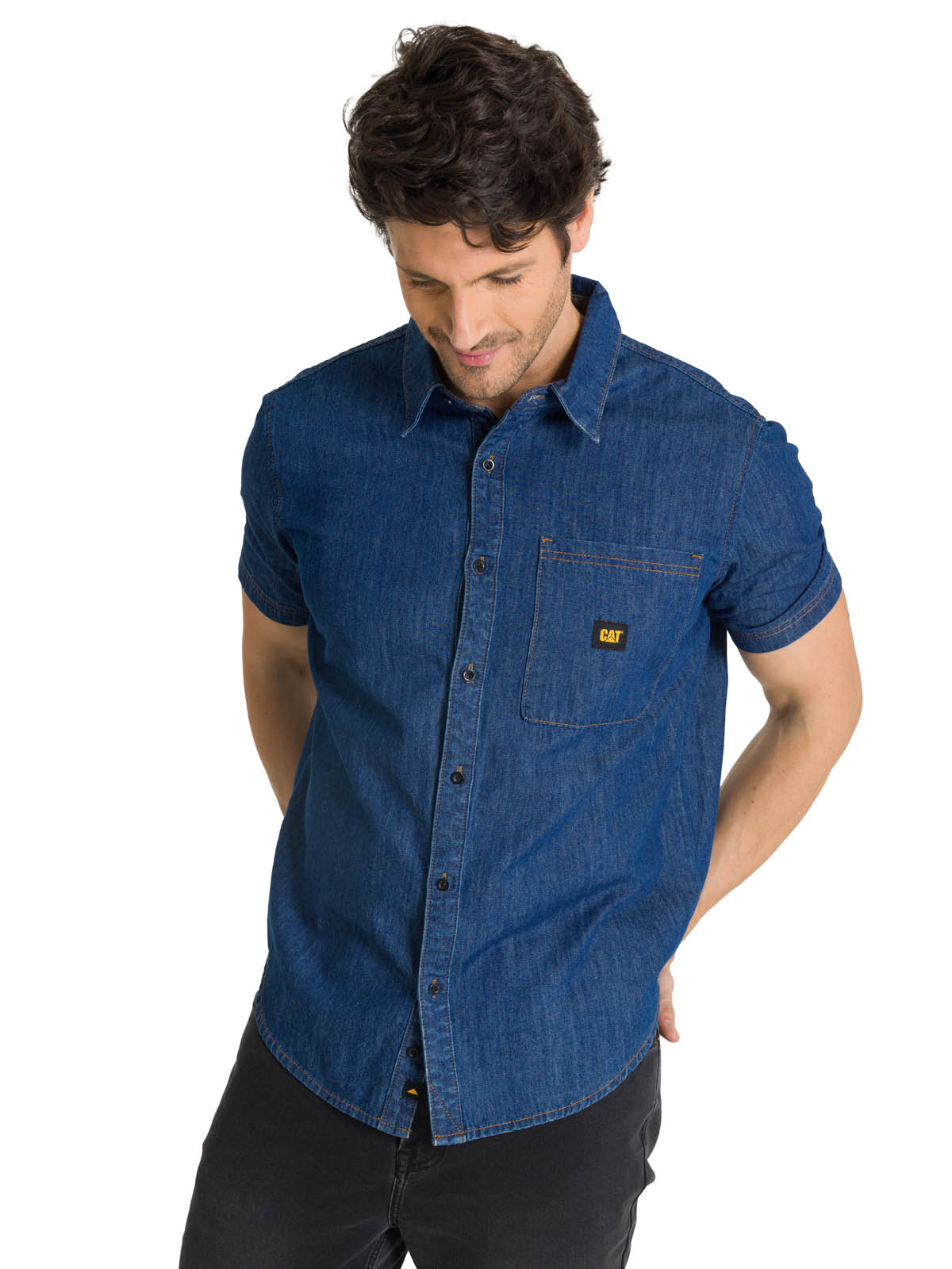 CAMISA MANGA CORTA HOMBRE DENIM AZUL CAT - 1