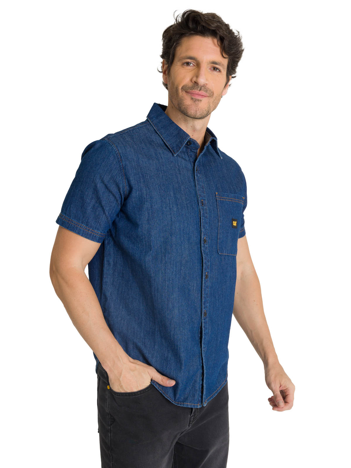 CAMISA MANGA CORTA HOMBRE DENIM AZUL CAT - 2