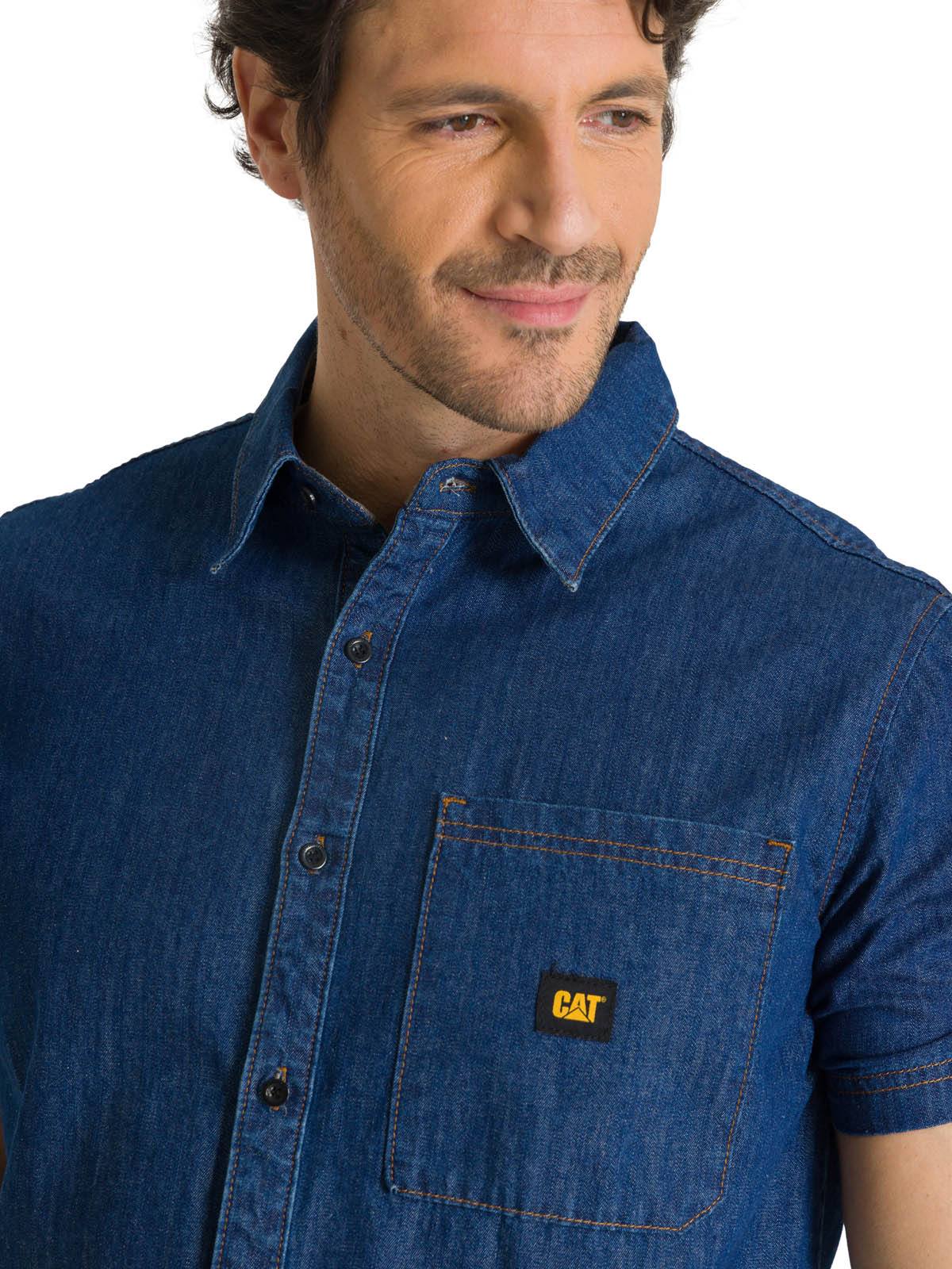 CAMISA MANGA CORTA HOMBRE DENIM AZUL CAT - 5