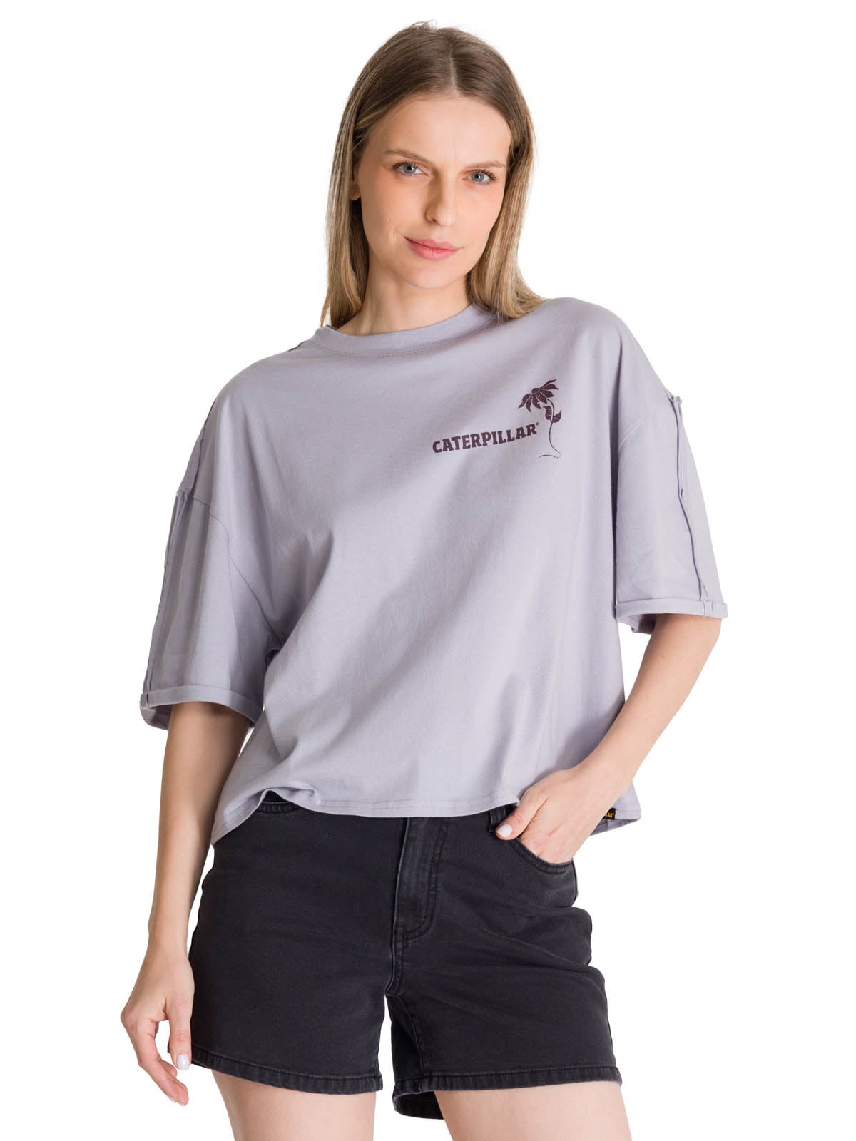 POLERA MANGA CORTA OVERSIZE MUJER DISEÑO LILA CAT - 1