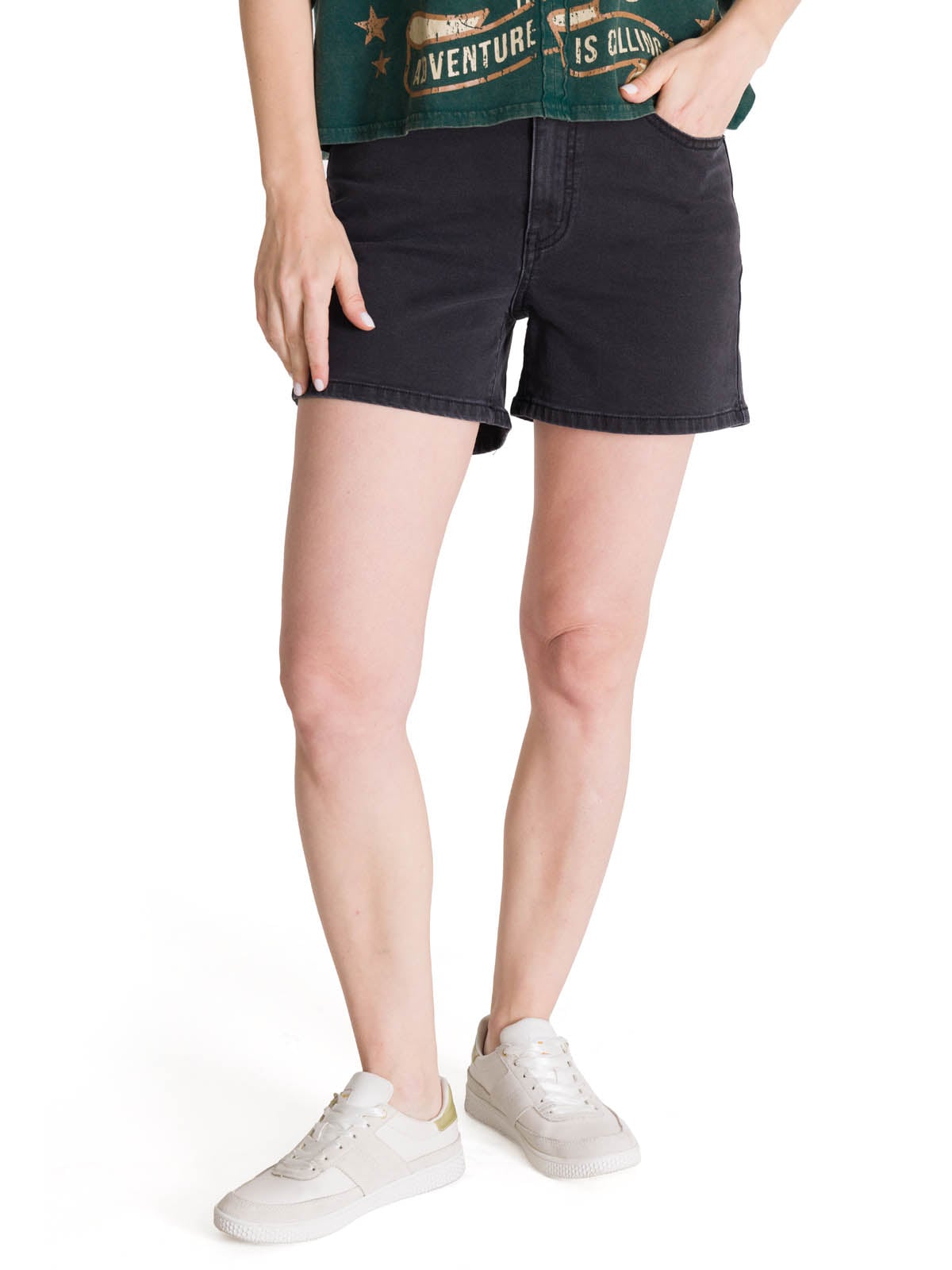 SHORT DENIM MUJER 5 BOLSILLOS NEGRO CAT - 1