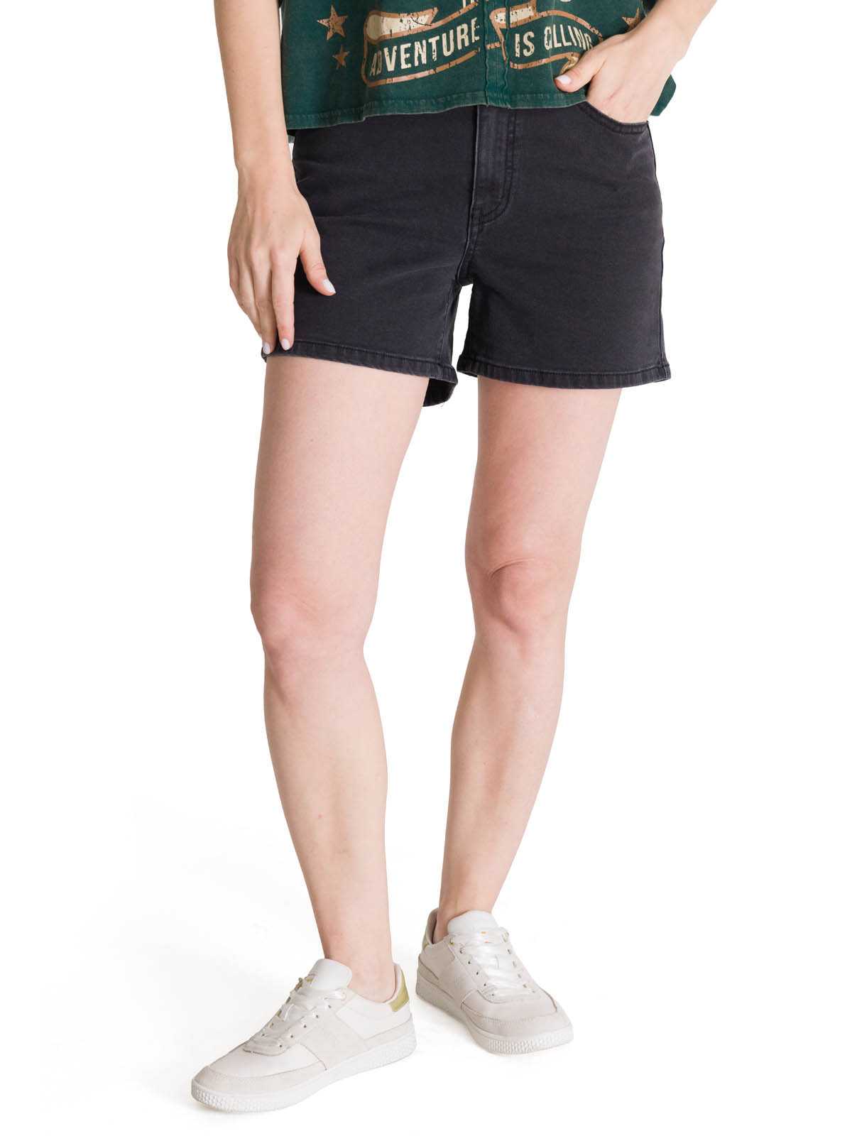 SHORT DENIM MUJER 5 BOLSILLOS NEGRO CAT - 1