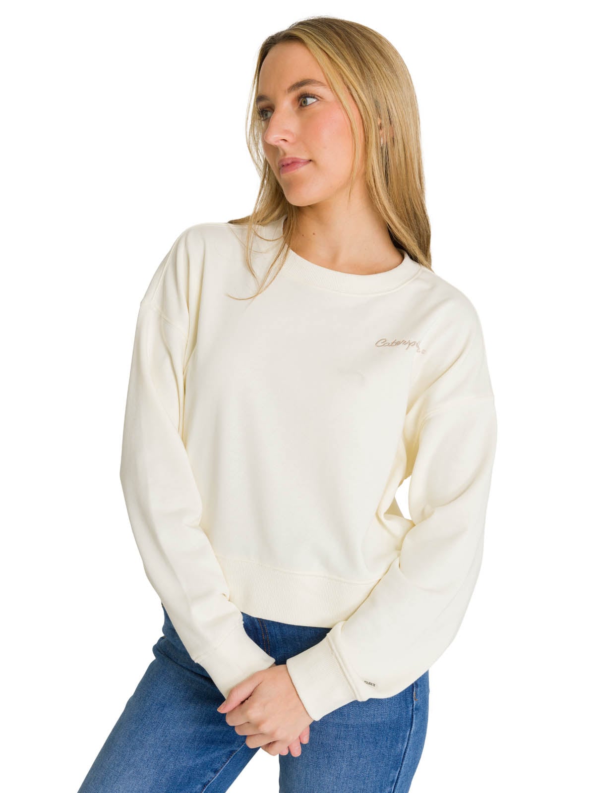 POLERON FULL ZIP MUJER RELAXED FRENCH TERRY BLANCO CAT - 2