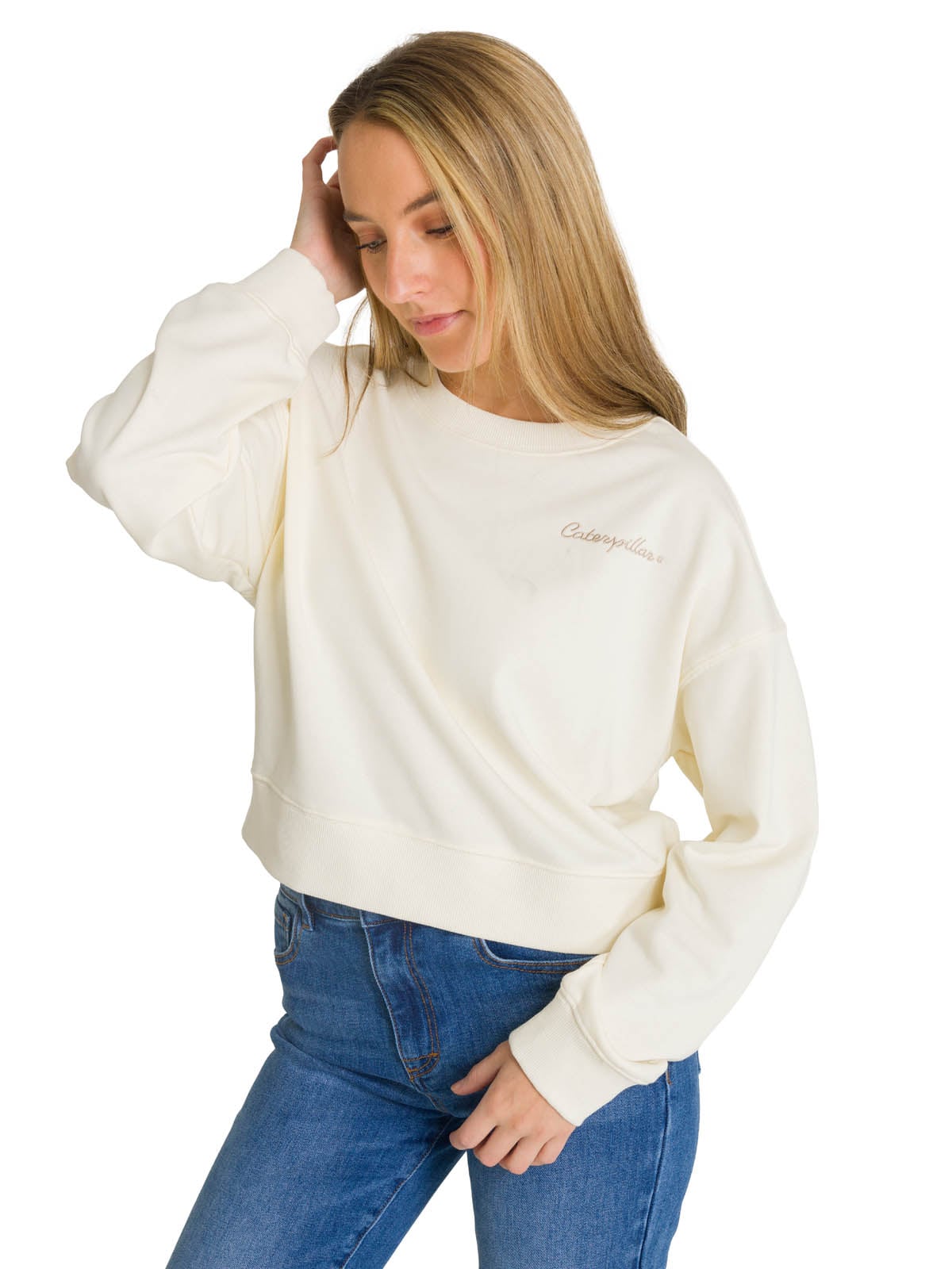 POLERON FULL ZIP MUJER RELAXED FRENCH TERRY BLANCO CAT - 4