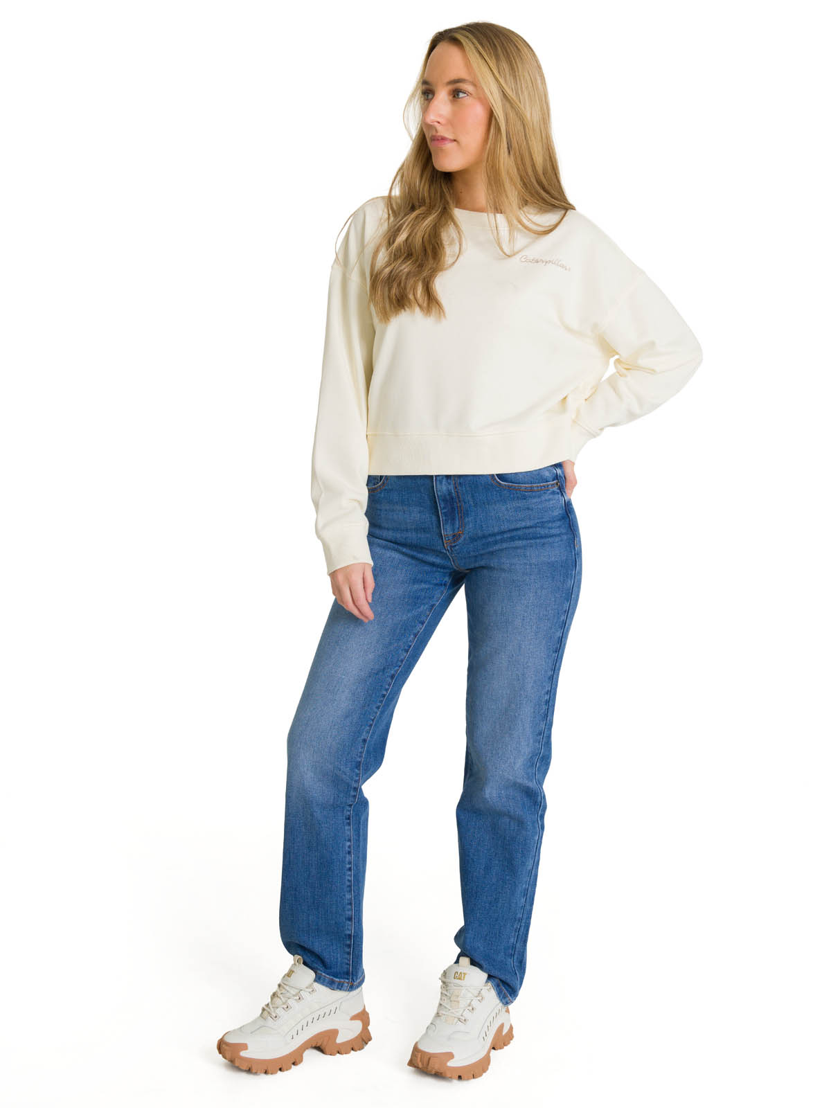 POLERON FULL ZIP MUJER RELAXED FRENCH TERRY BLANCO CAT - 7