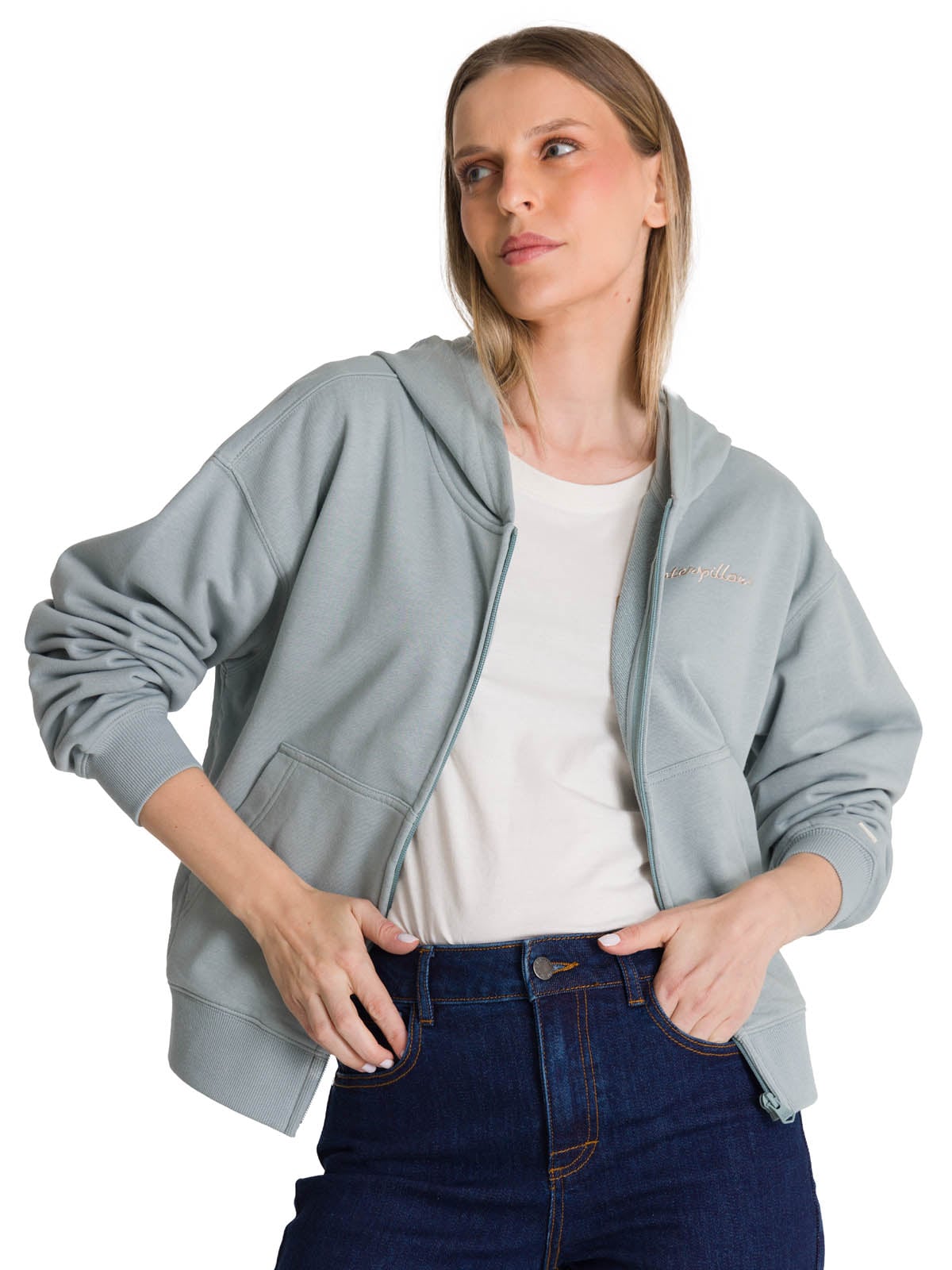 POLERON CREWNECK MUJER RELAXED FRENCH TERRY CELESTE CAT - 1
