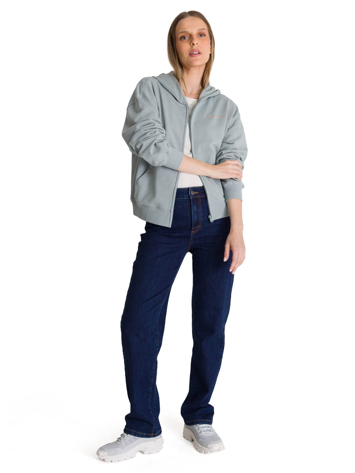 POLERON CREWNECK MUJER RELAXED FRENCH TERRY CELESTE CAT - 6