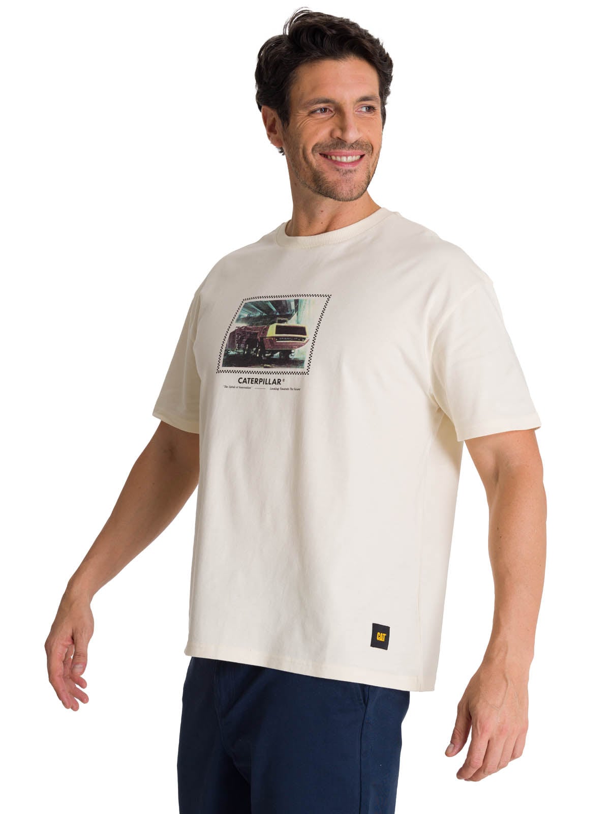 POLERA MANGA CORTA HOMBRE RELAXED INNOVATION EN COLOR BLANCO CAT - 1