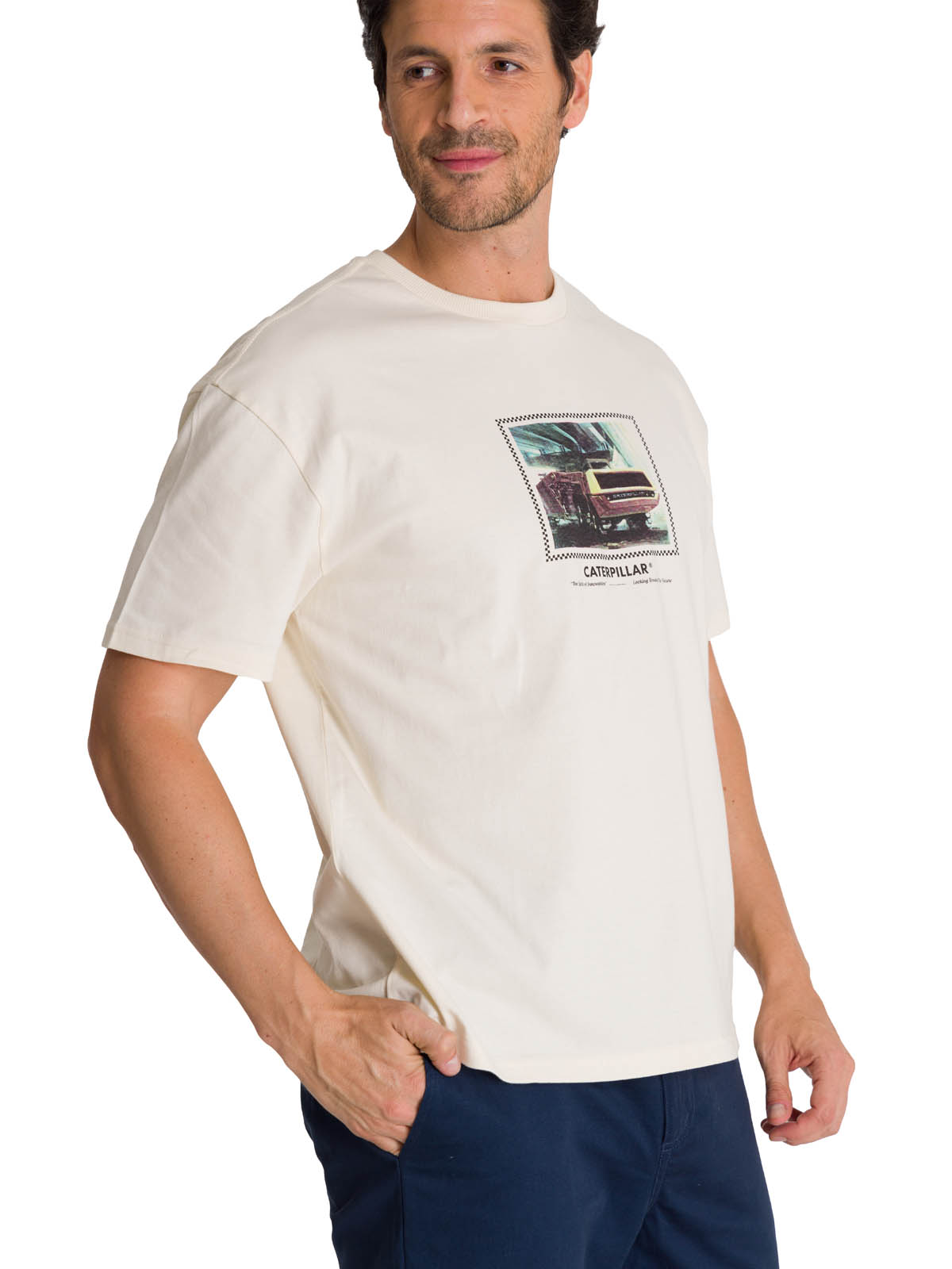 POLERA MANGA CORTA HOMBRE RELAXED INNOVATION EN COLOR BLANCO CAT - 5