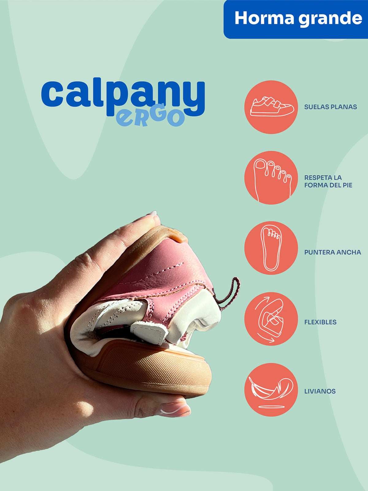 ZAPATILLA CUERO ERGONOMICA NINA KANSAS ROSADO CALPANY - 2