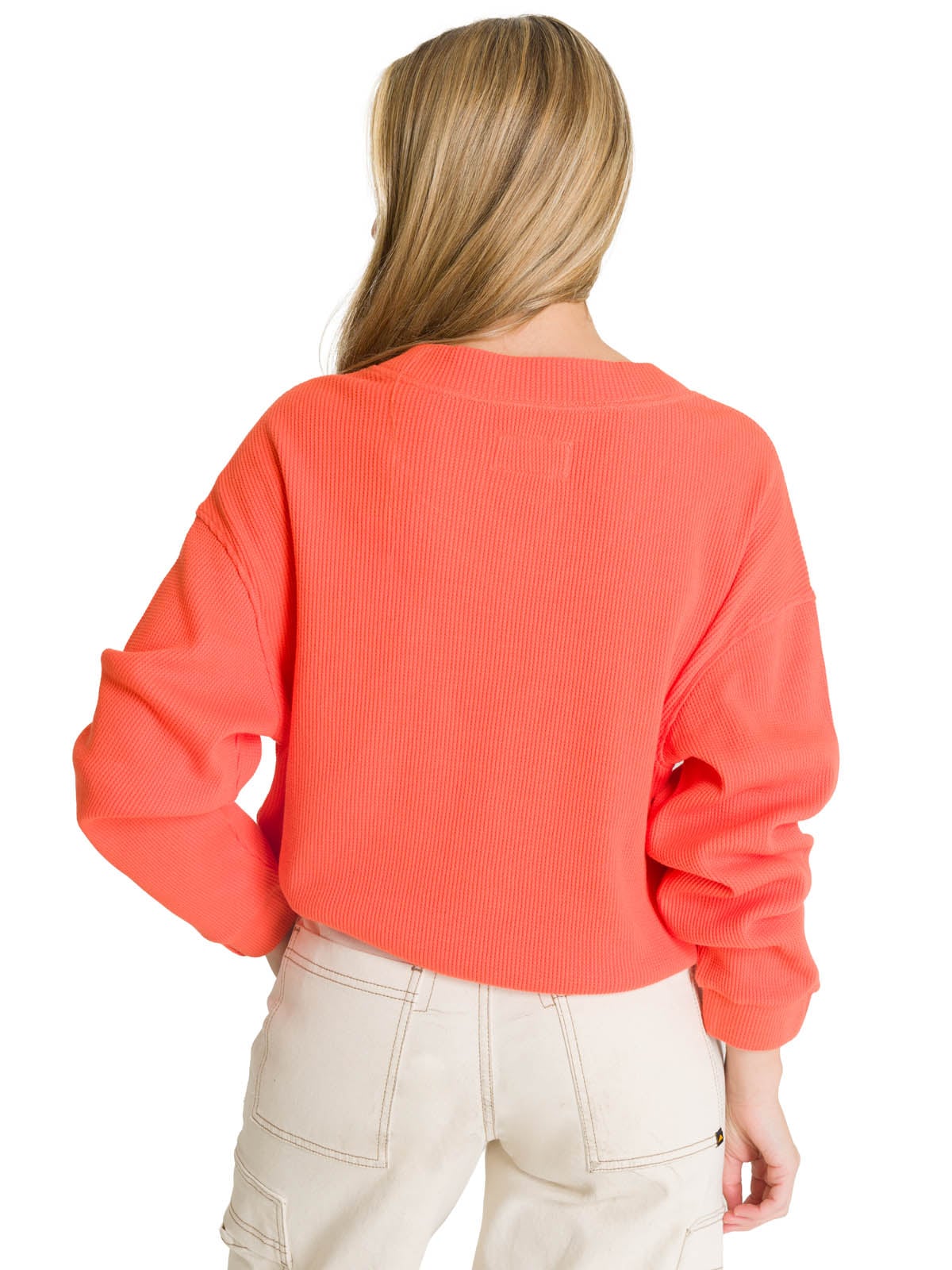 POLERON CUELLO EN V MUJER OVERSIZE WAFFLE SALMON CAT - 5