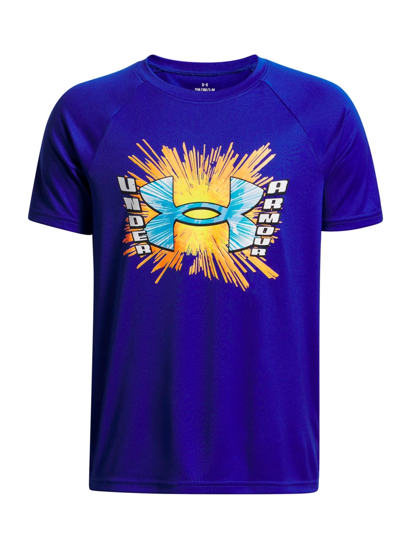 POLERA MANGA CORTA TRAINING  NIÑO TECH GRAPHIC WORDMARK AZUL UA - 1