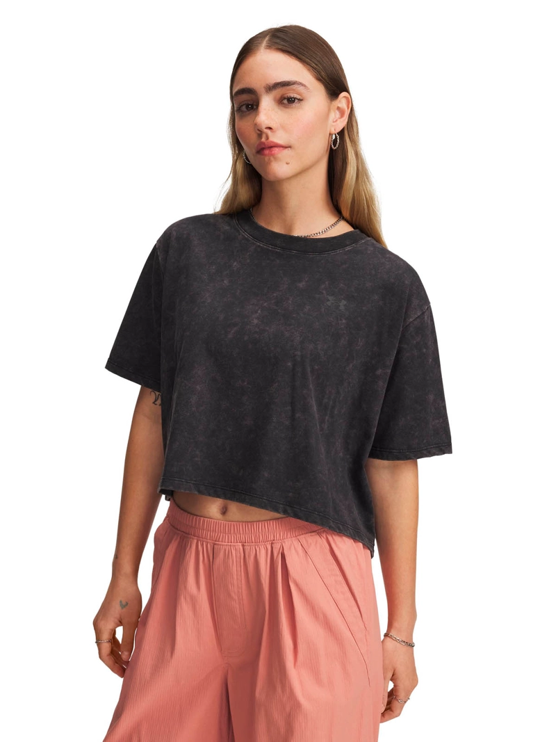 UNDER ARMOUR POLERA MANGA CORTA LIFESTYLE PARA MUJER BOXY CROP WASH NEGRO UA