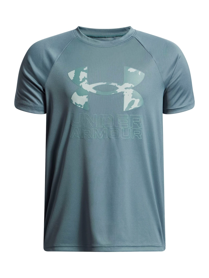 UNDER ARMOUR POLERA MANGA CORTA TRAINING PARA NIÑO TECH HYBRID PRINT AZUL UA