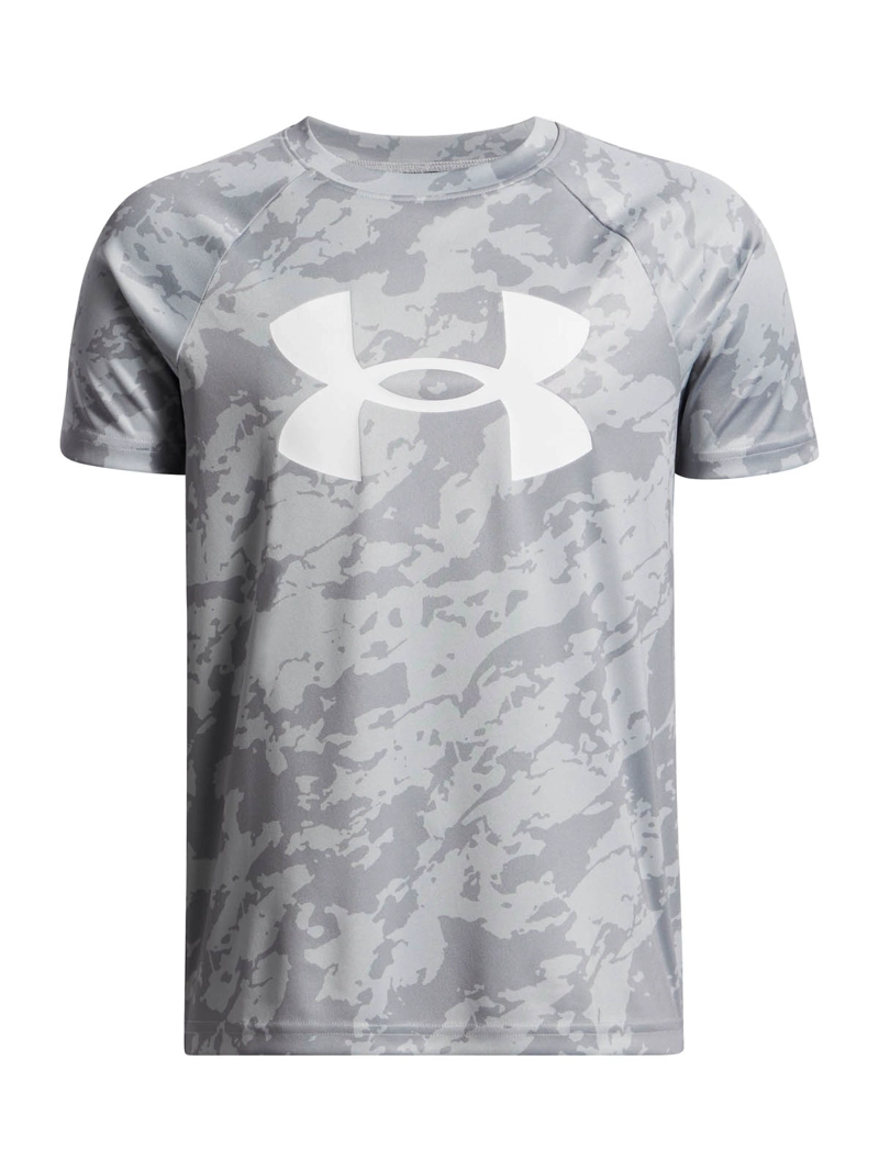 POLERA MANGA CORTA TRAINING  NIÑO TECH BIG LOGO PRINTED GRIS UA - 1