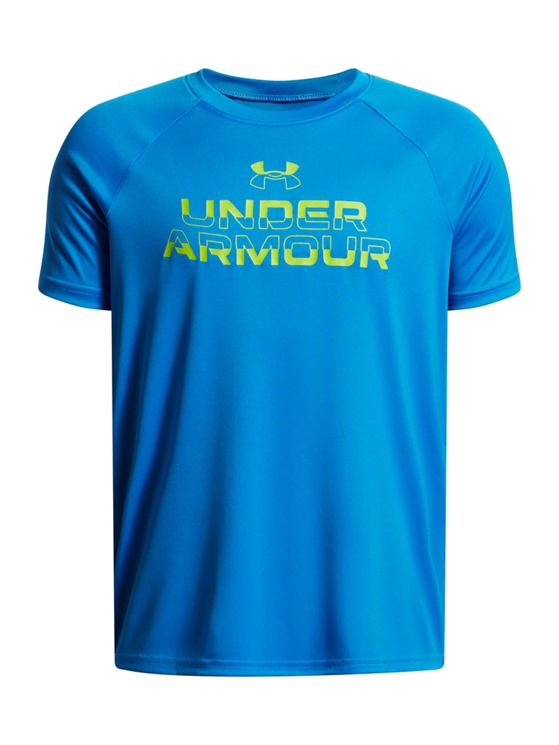 POLERA MANGA CORTA TRAINING  NIÑO TECH SPLIT WORDMARK AZUL UA - 1