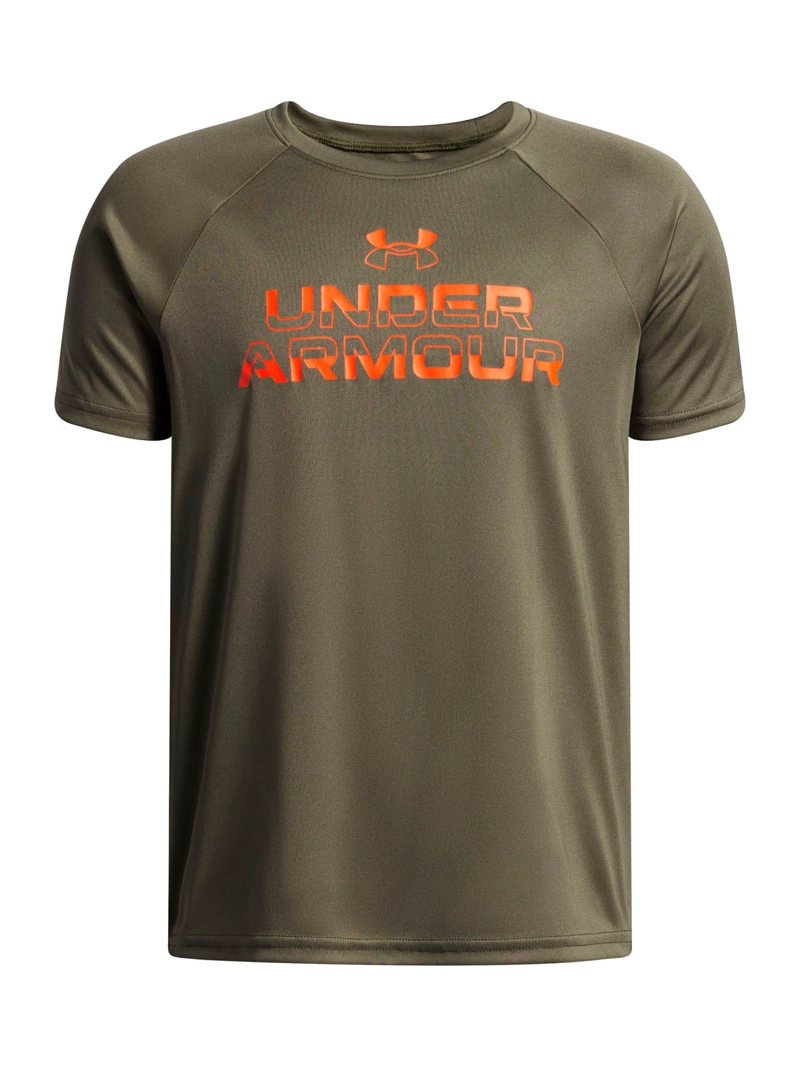 POLERA MANGA CORTA TRAINING  NIÑO TECH SPLIT WORDMARK VERDE UA - 1