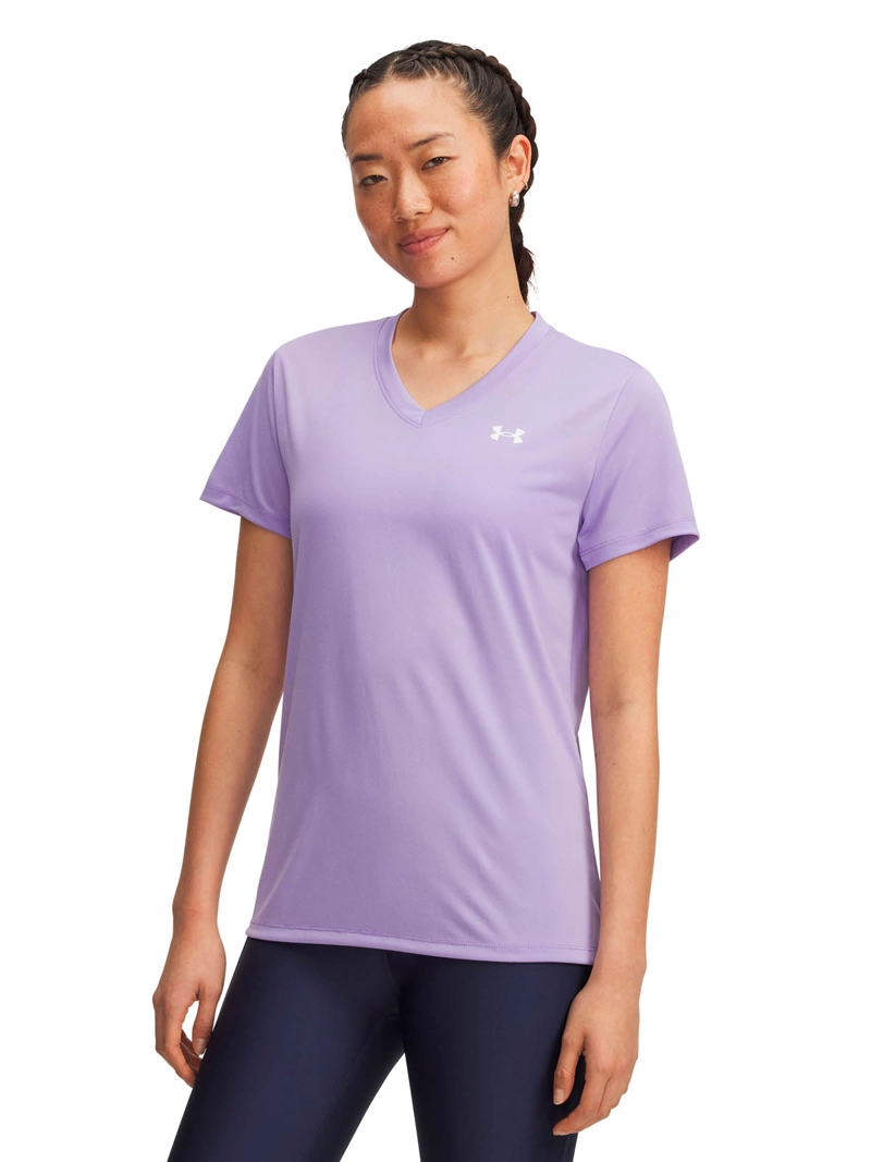 UNDER ARMOUR POLERA MANGA CORTA TRAINING PARA MUJER TECH V-NECK MORADO UA