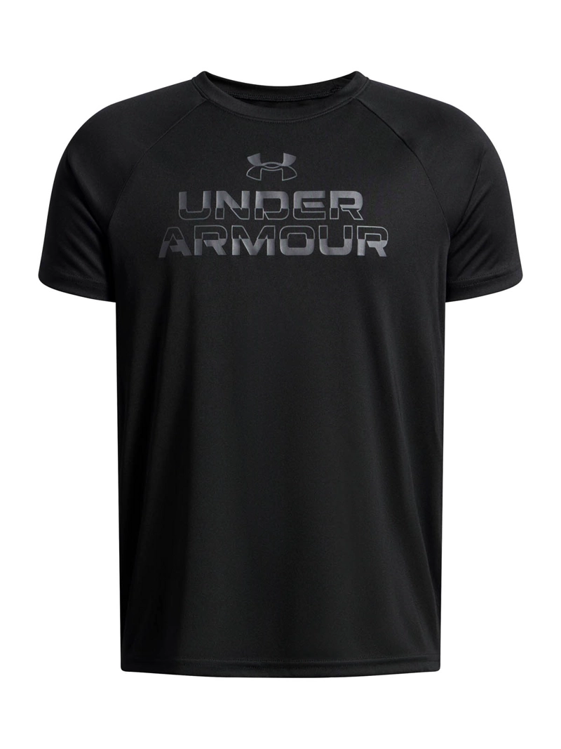 POLERA MANGA CORTA TRAINING  NIÑO TECH SPLIT WORDMARK NEGRO UA - 1