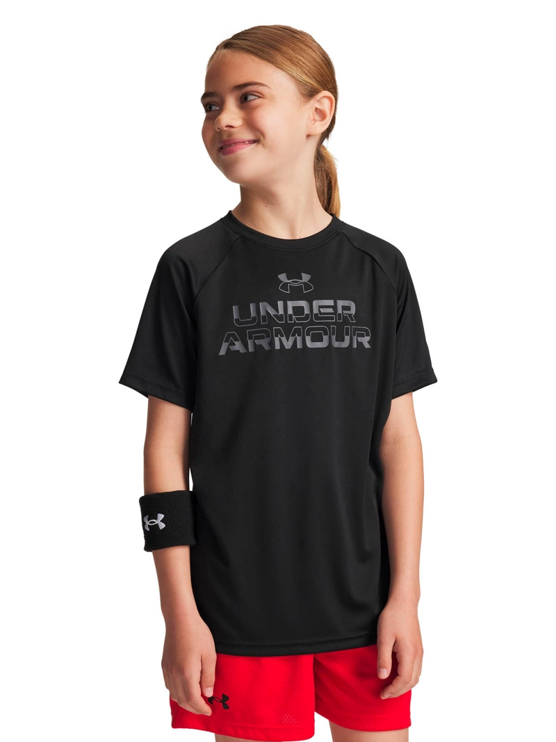 POLERA MANGA CORTA TRAINING  NIÑO TECH SPLIT WORDMARK NEGRO UA - 4