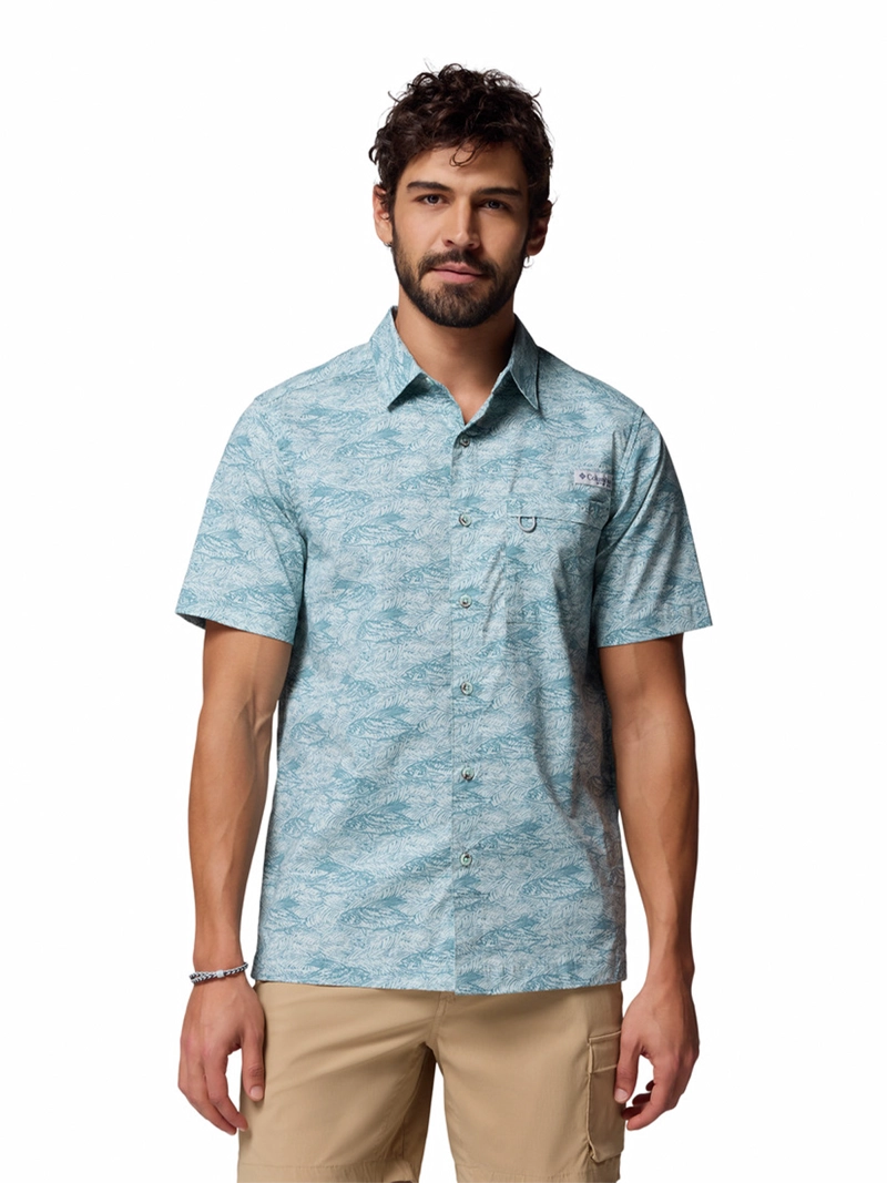 CAMISA M/C HOMBRE WILD CAST CAMP CELESTE COLUMBIA - 1